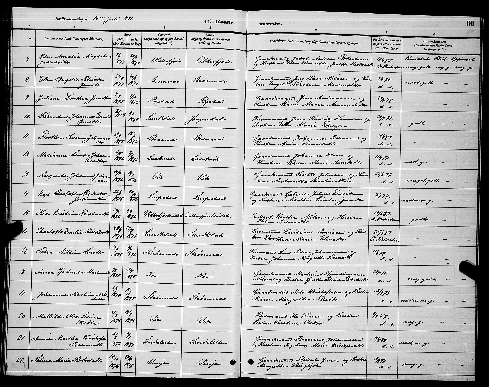 Ministerialprotokoller, klokkerbøker og fødselsregistre - Nordland, AV/SAT-A-1459/876/L1104: Parish register (copy) no. 876C03, 1886-1896, p. 66