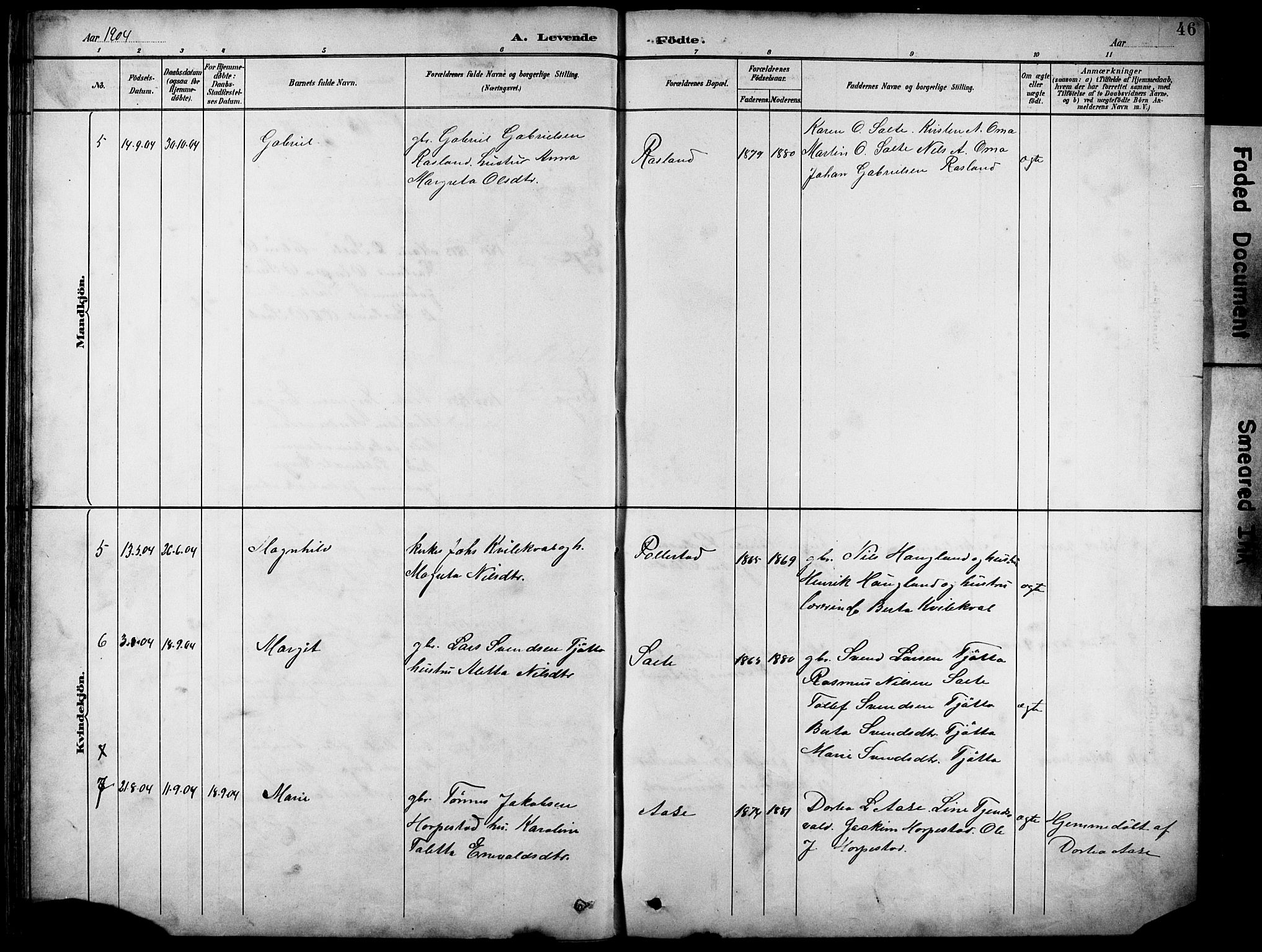 Klepp sokneprestkontor, AV/SAST-A-101803/001/3/30BB/L0005: Parish register (copy) no. B 5, 1889-1918, p. 46