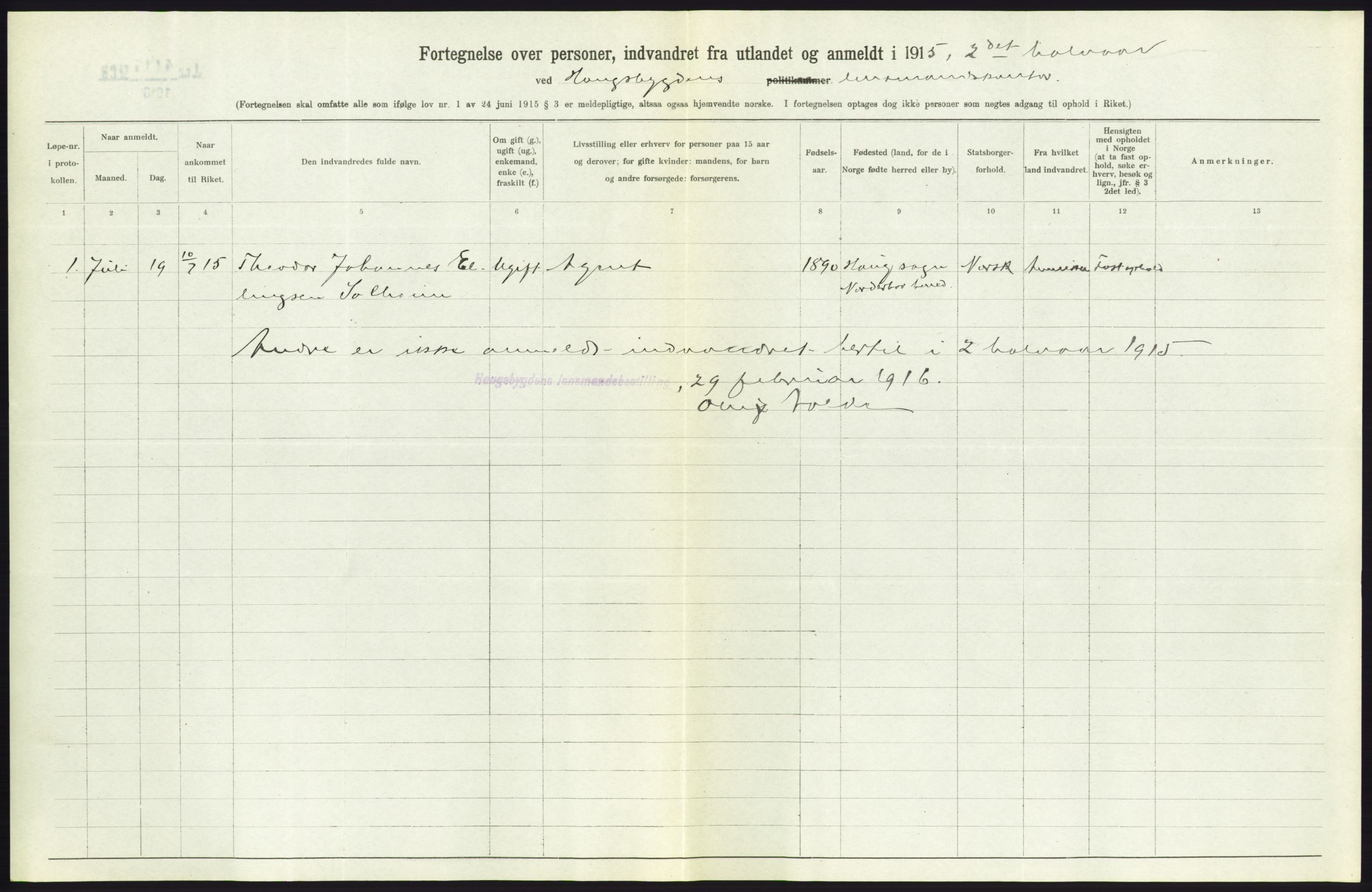 Statistisk sentralbyrå, Sosioøkonomiske emner, Folketellinger, boliger og boforhold, AV/RA-S-2231/F/Fa/L0001: Innvandring. Navn/fylkesvis, 1915, p. 286