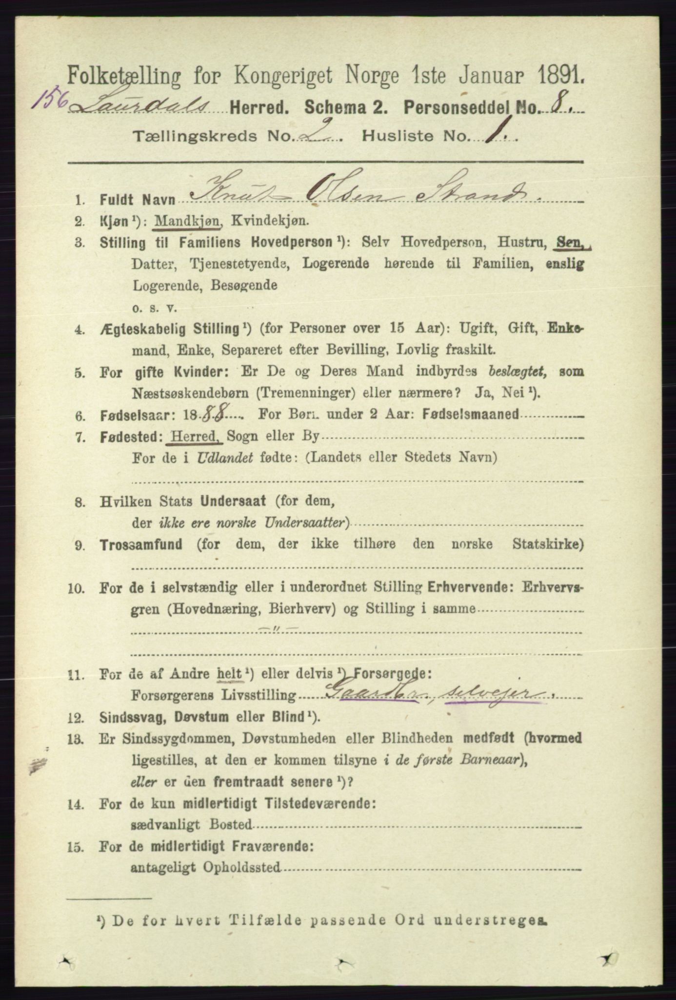 RA, 1891 census for 0833 Lårdal, 1891, p. 608