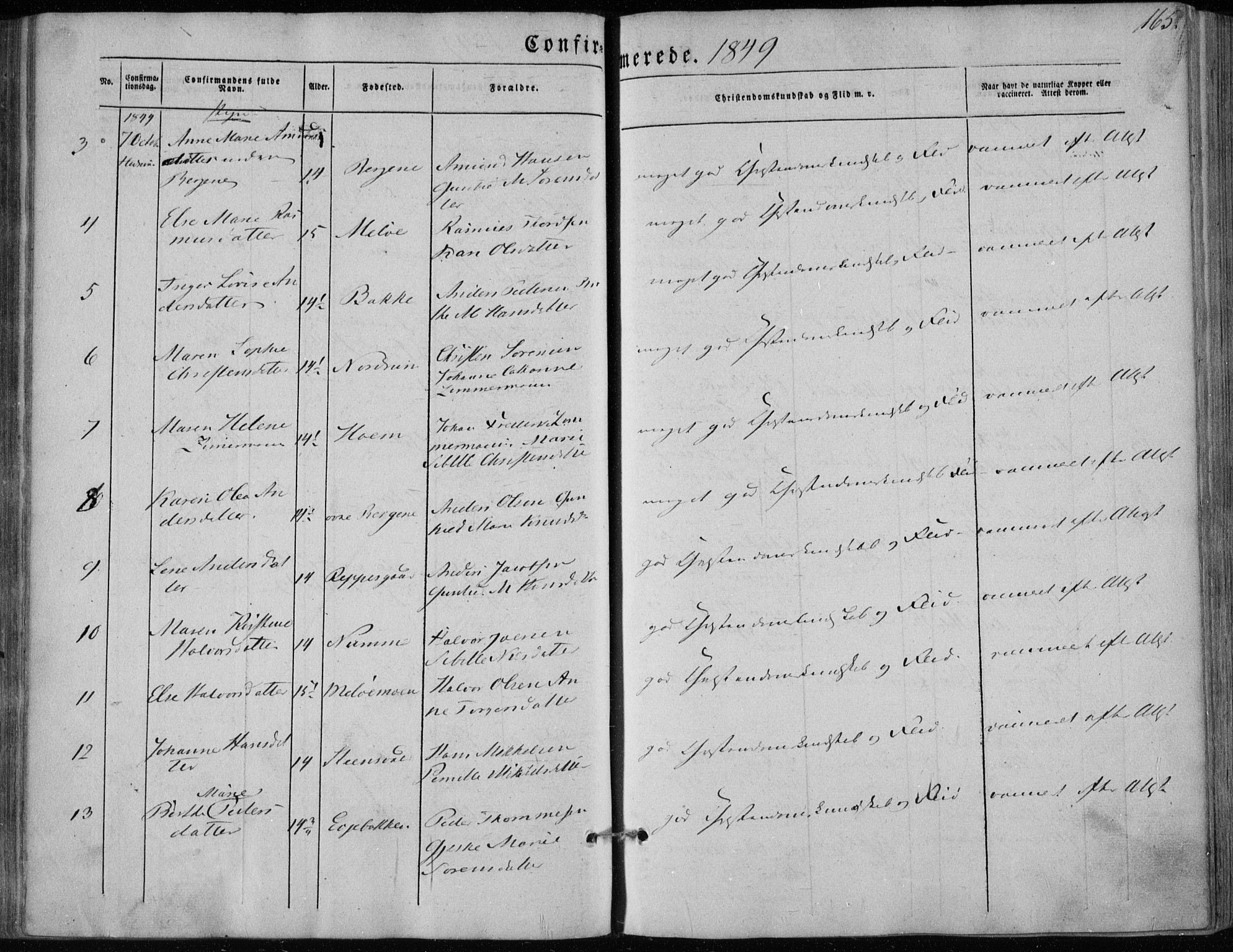 Hedrum kirkebøker, AV/SAKO-A-344/F/Fa/L0006: Parish register (official) no. I 6, 1849-1857, p. 165