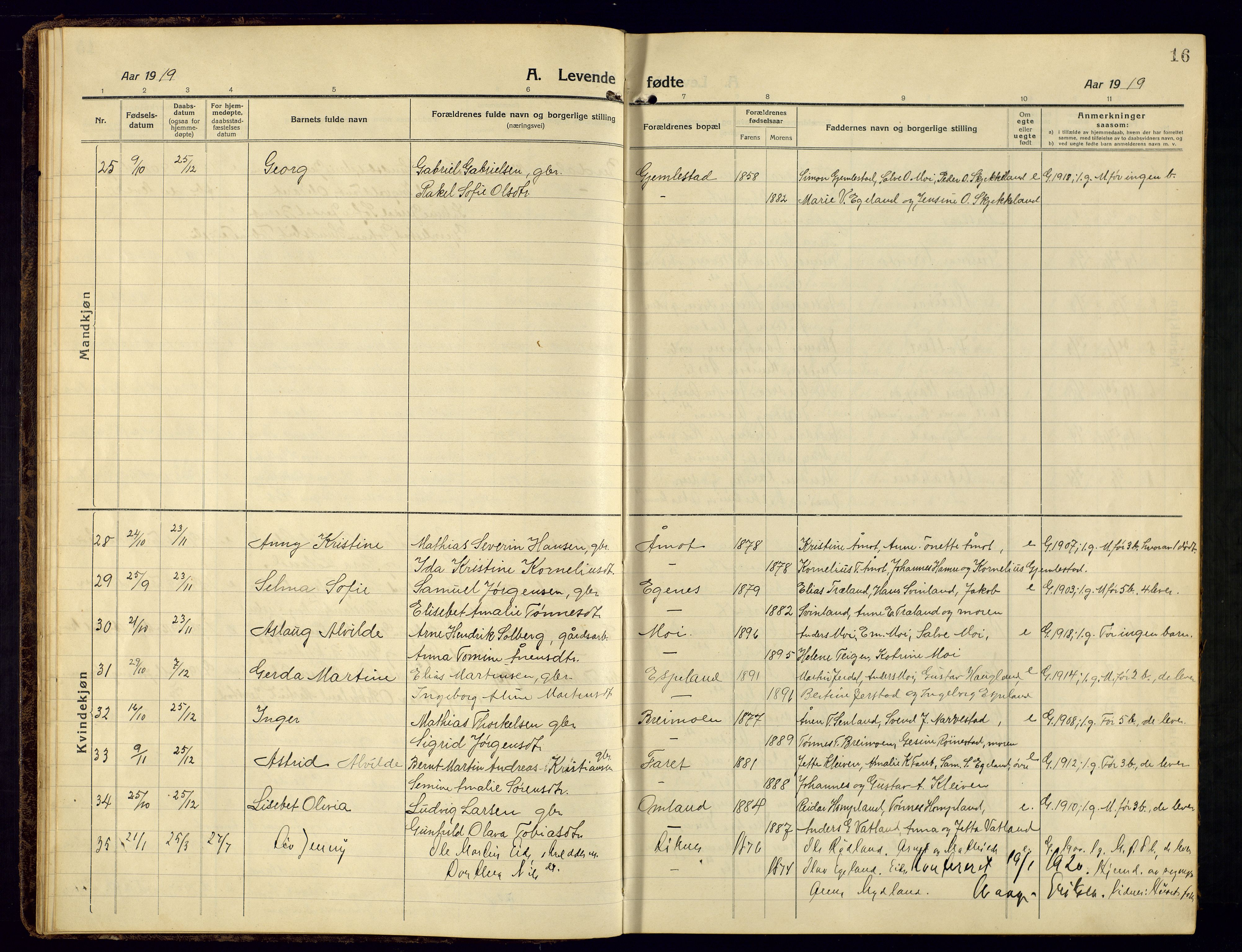 Kvinesdal sokneprestkontor, SAK/1111-0026/F/Fb/Fbb/L0004: Parish register (copy) no. B 4, 1917-1938, p. 16