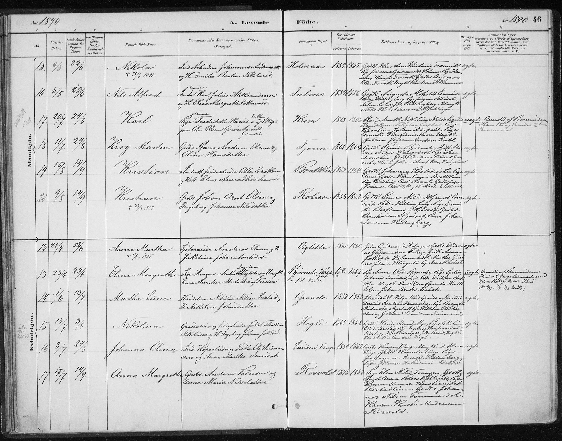 Ministerialprotokoller, klokkerbøker og fødselsregistre - Nord-Trøndelag, AV/SAT-A-1458/701/L0010: Parish register (official) no. 701A10, 1883-1899, p. 46