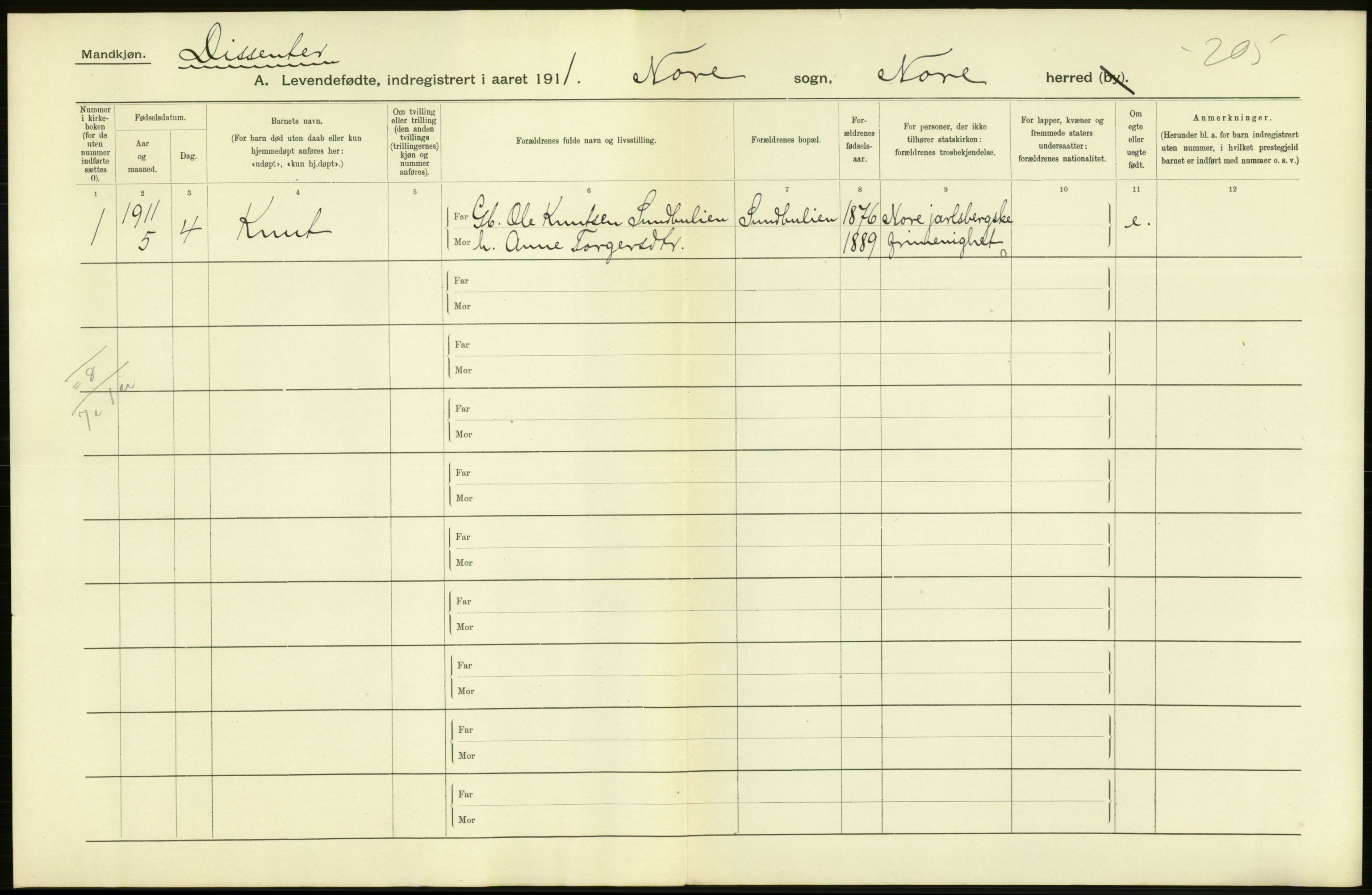 Statistisk sentralbyrå, Sosiodemografiske emner, Befolkning, RA/S-2228/D/Df/Dfb/Dfba/L0015: Buskeruds amt:  Levendefødte menn og kvinner. Bygder., 1911, p. 2