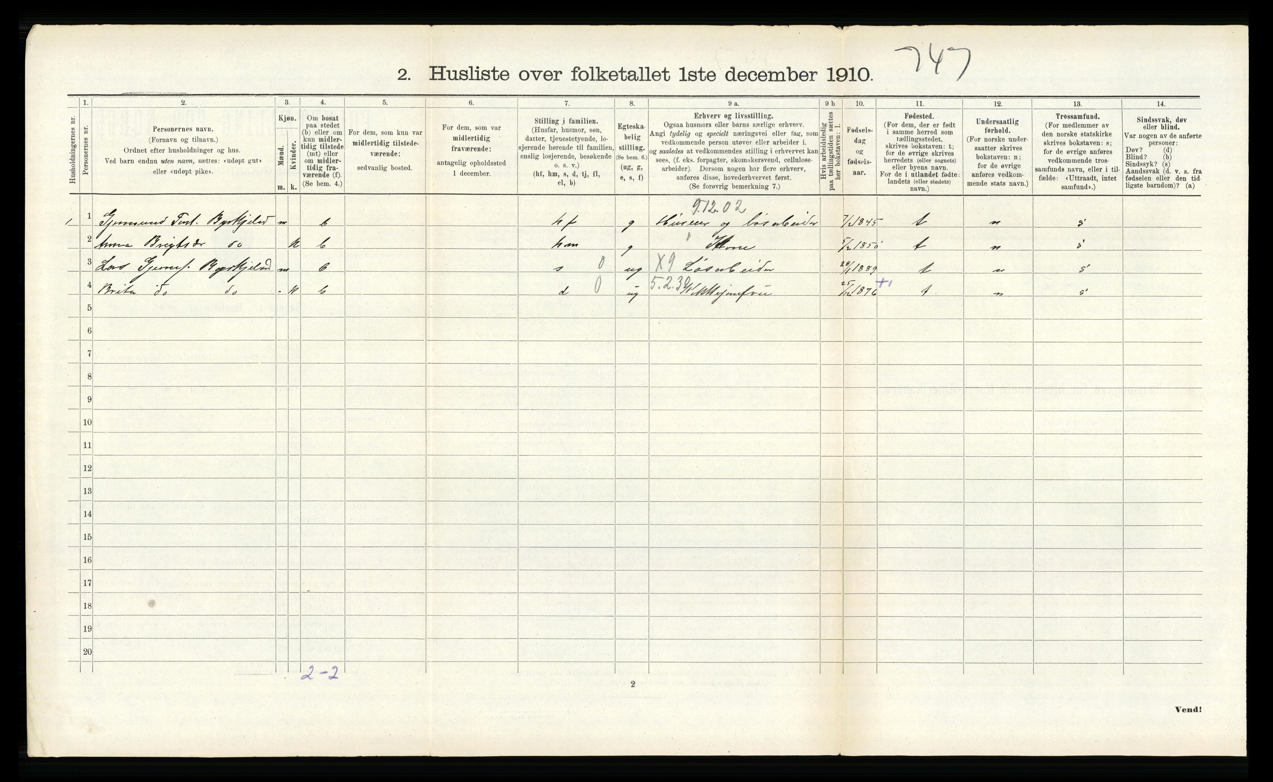 RA, 1910 census for Kvam, 1910, p. 296