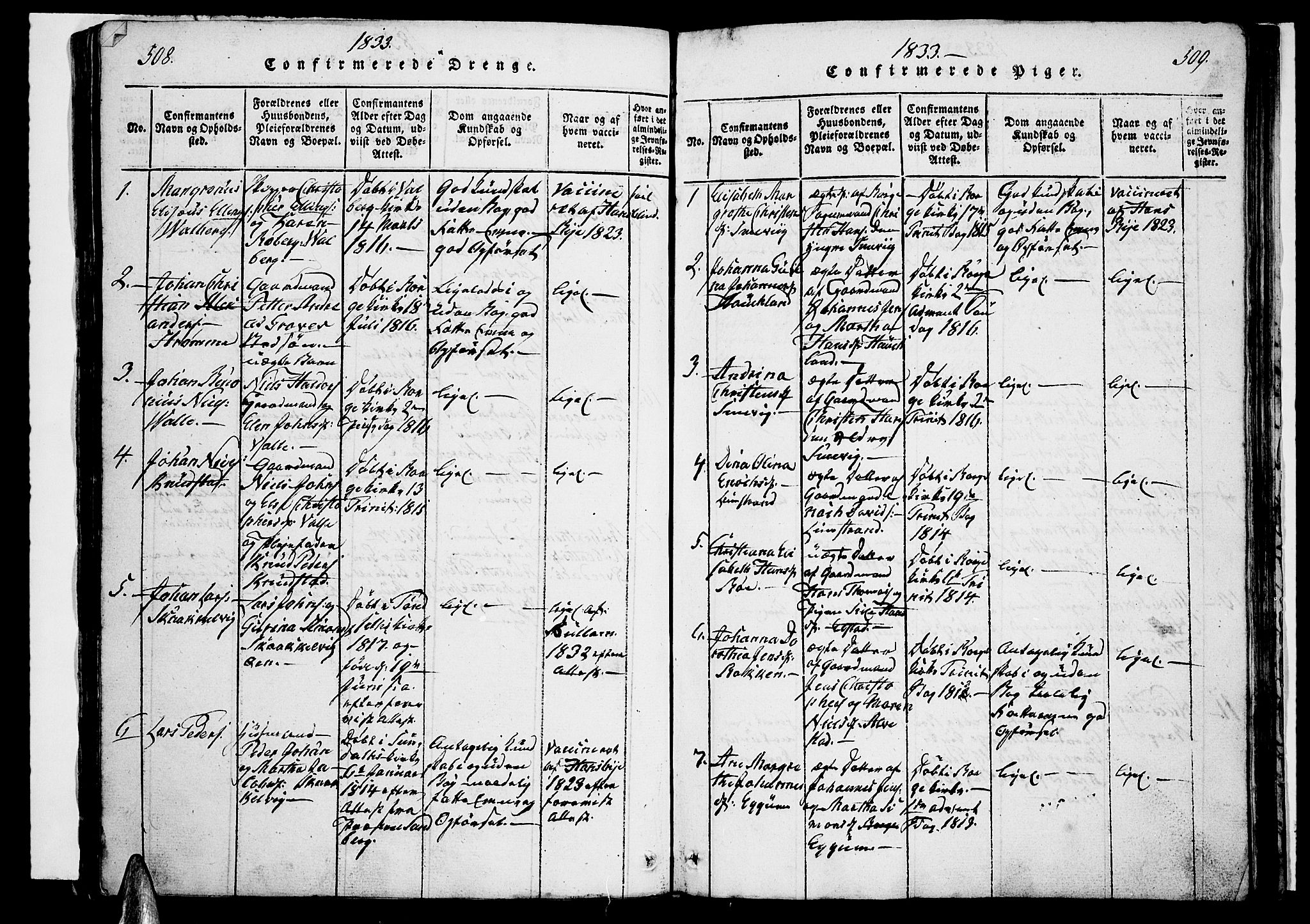 Ministerialprotokoller, klokkerbøker og fødselsregistre - Nordland, SAT/A-1459/880/L1130: Parish register (official) no. 880A04, 1821-1843, p. 508-509