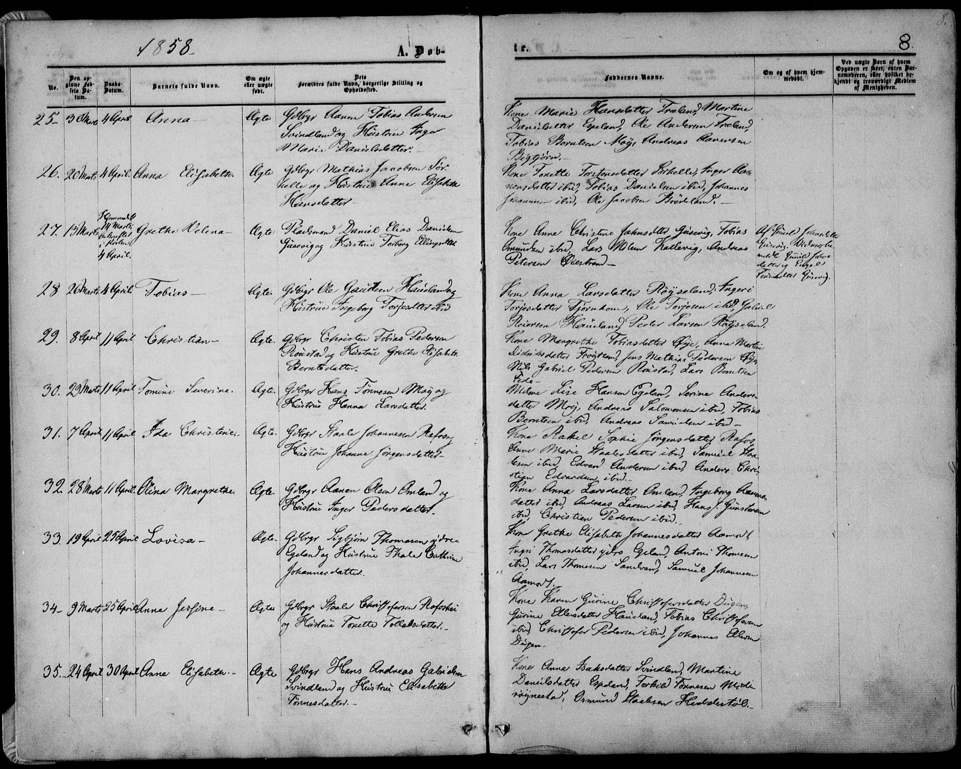 Kvinesdal sokneprestkontor, AV/SAK-1111-0026/F/Fa/Fab/L0006: Parish register (official) no. A 6, 1857-1869, p. 8