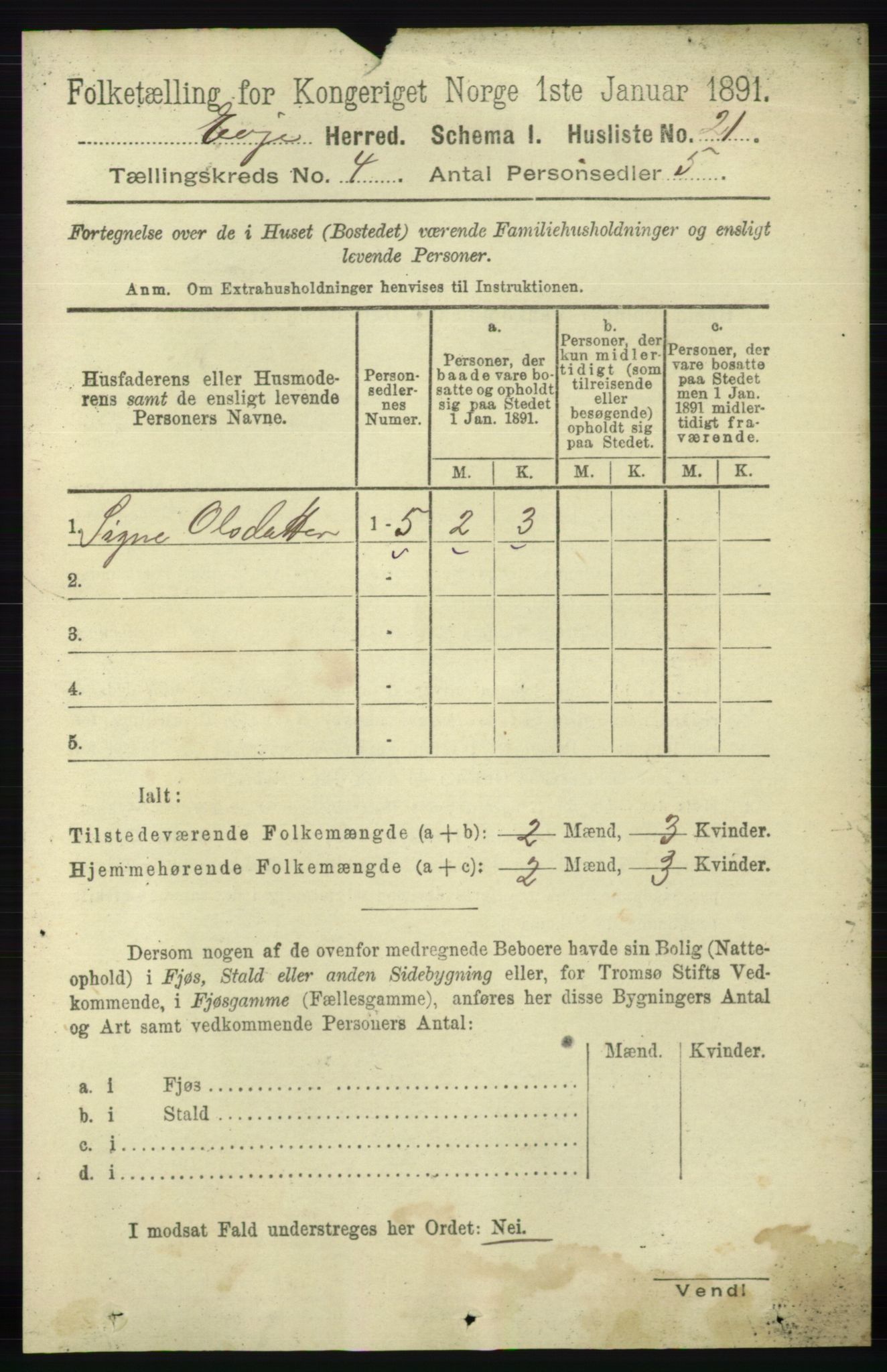 RA, 1891 census for 0937 Evje, 1891, p. 945