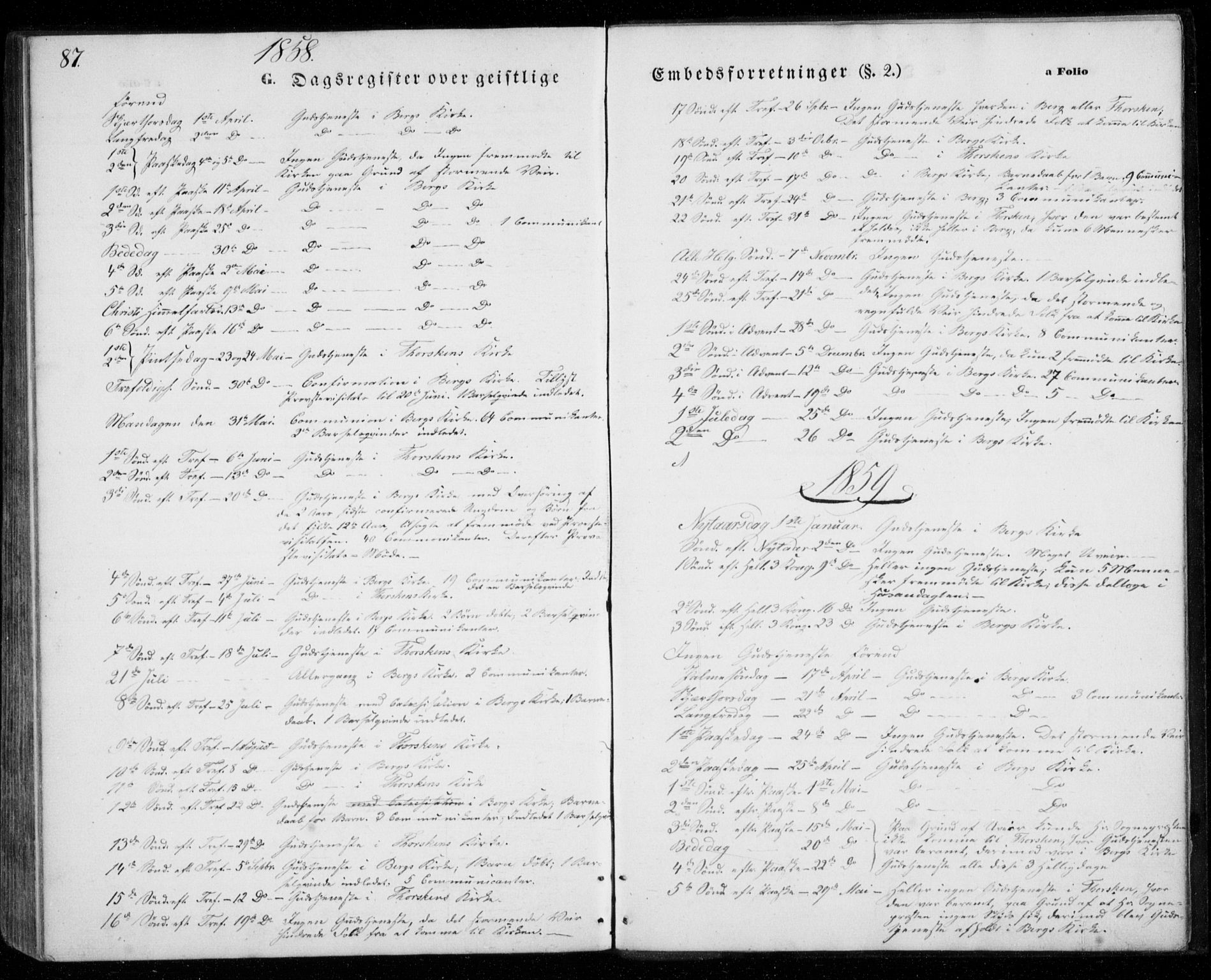 Berg sokneprestkontor, AV/SATØ-S-1318/G/Ga/Gab/L0002klokker: Parish register (copy) no. 2, 1851-1874, p. 87