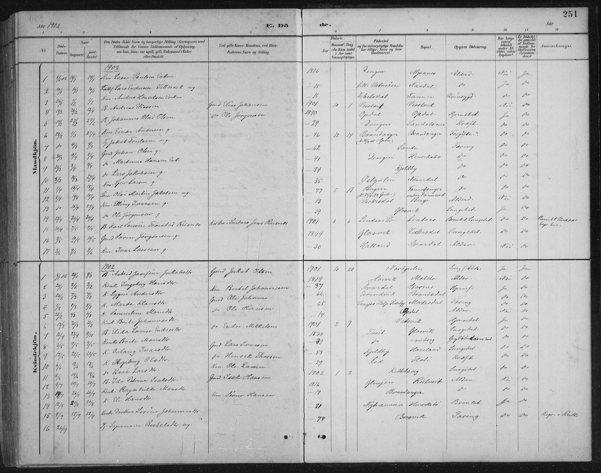 Gulen sokneprestembete, SAB/A-80201/H/Hab/Habb/L0003: Parish register (copy) no. B 3, 1884-1907, p. 251