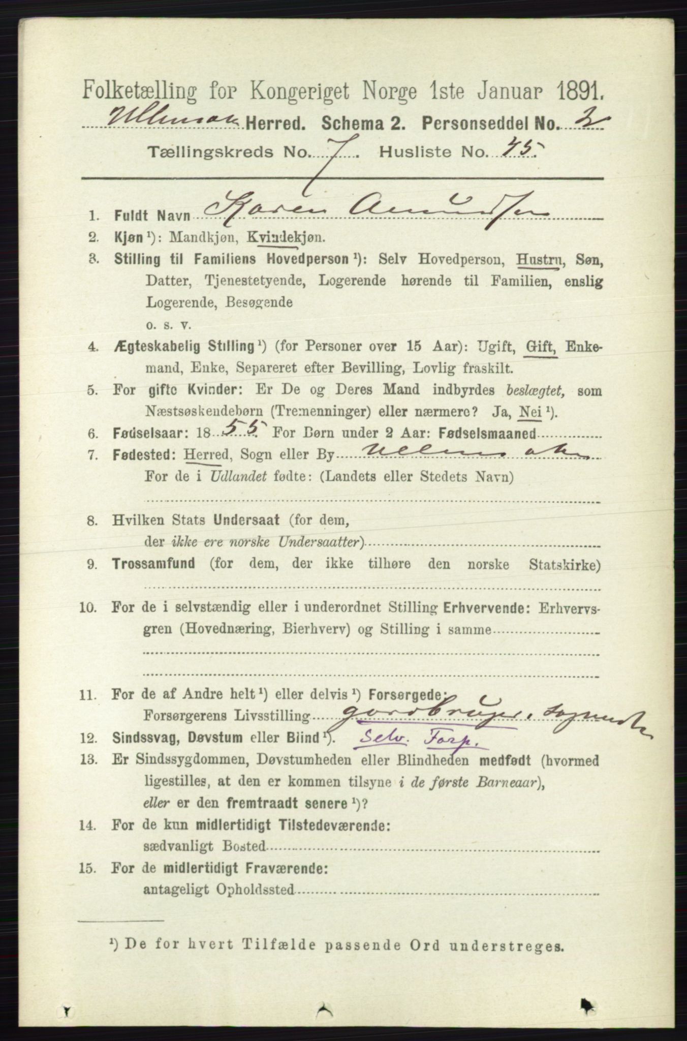 RA, 1891 census for 0235 Ullensaker, 1891, p. 3332