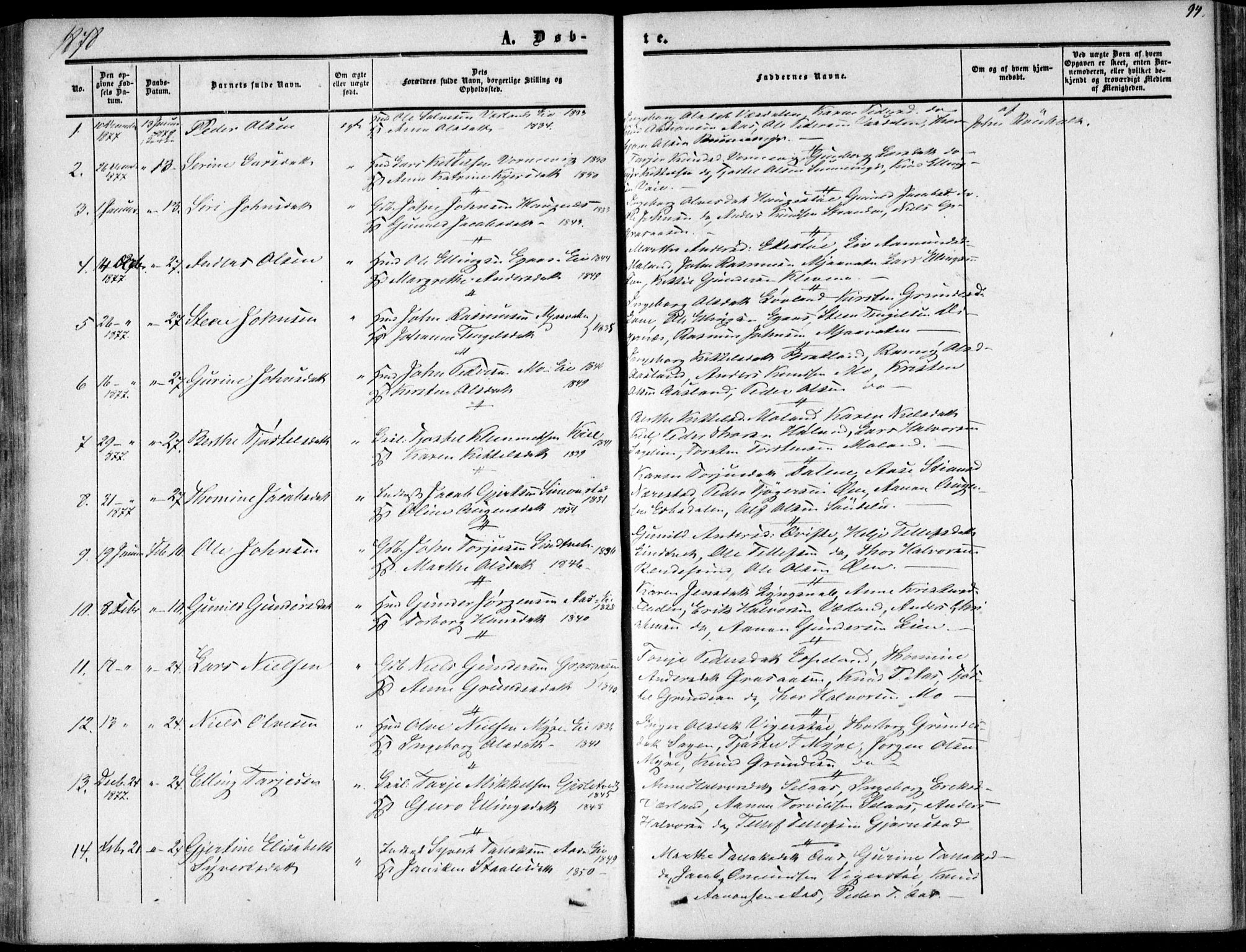 Gjerstad sokneprestkontor, AV/SAK-1111-0014/F/Fa/Fab/L0003: Parish register (official) no. A 3, 1853-1878, p. 94