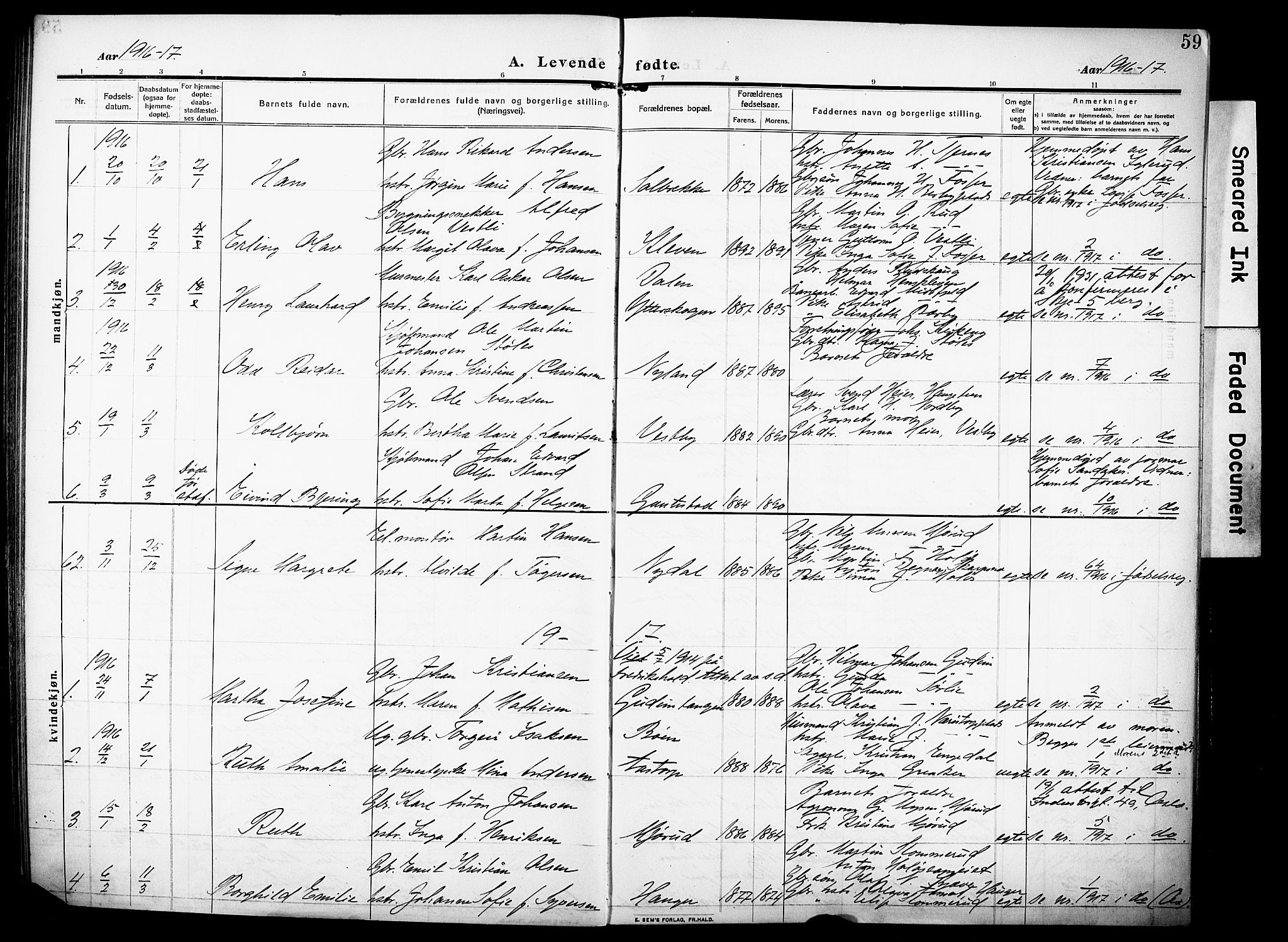 Rakkestad prestekontor Kirkebøker, AV/SAO-A-2008/F/Fa/L0015: Parish register (official) no. I 15, 1909-1922, p. 59