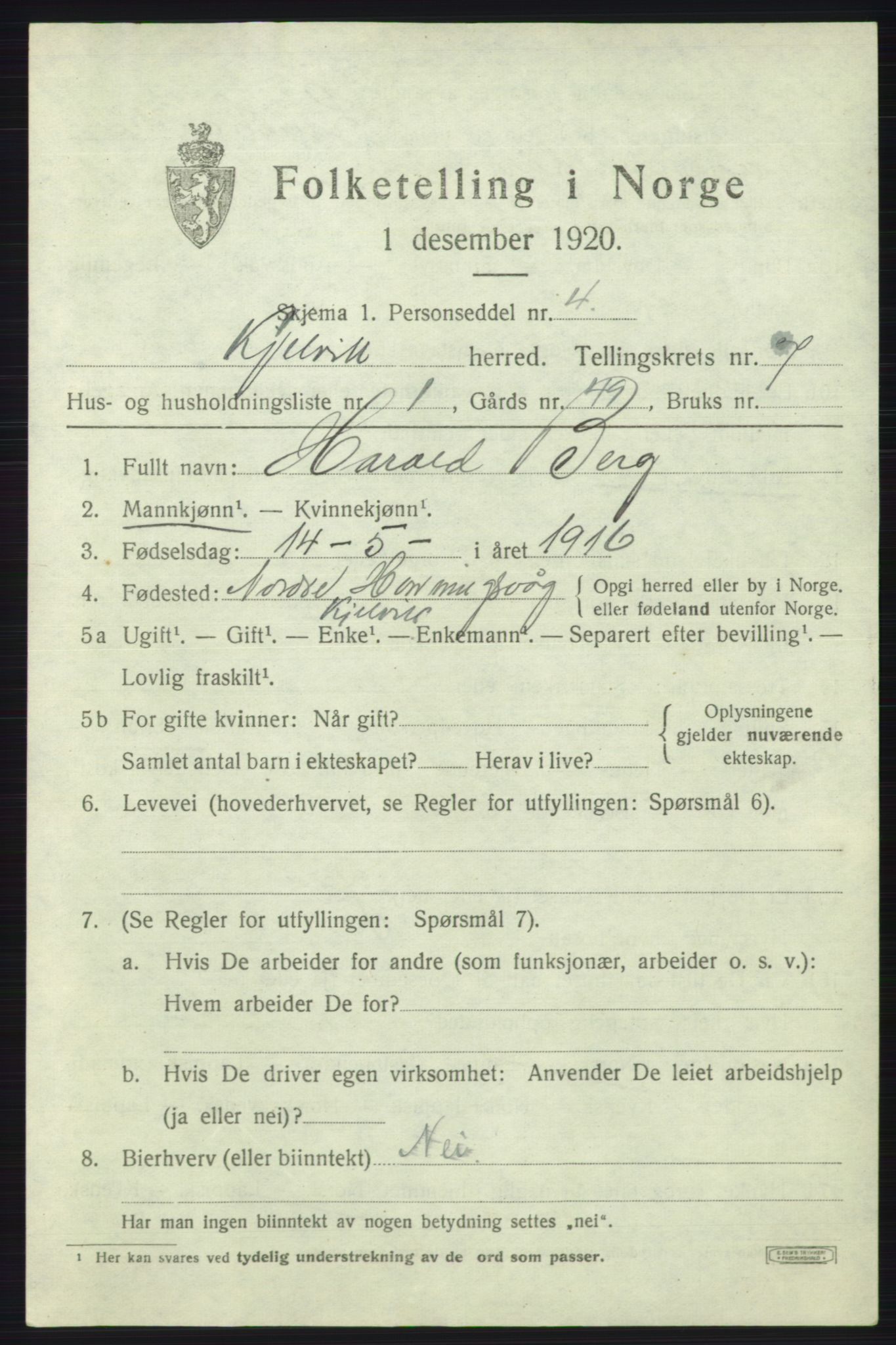 SATØ, 1920 census for Kjelvik, 1920, p. 5421