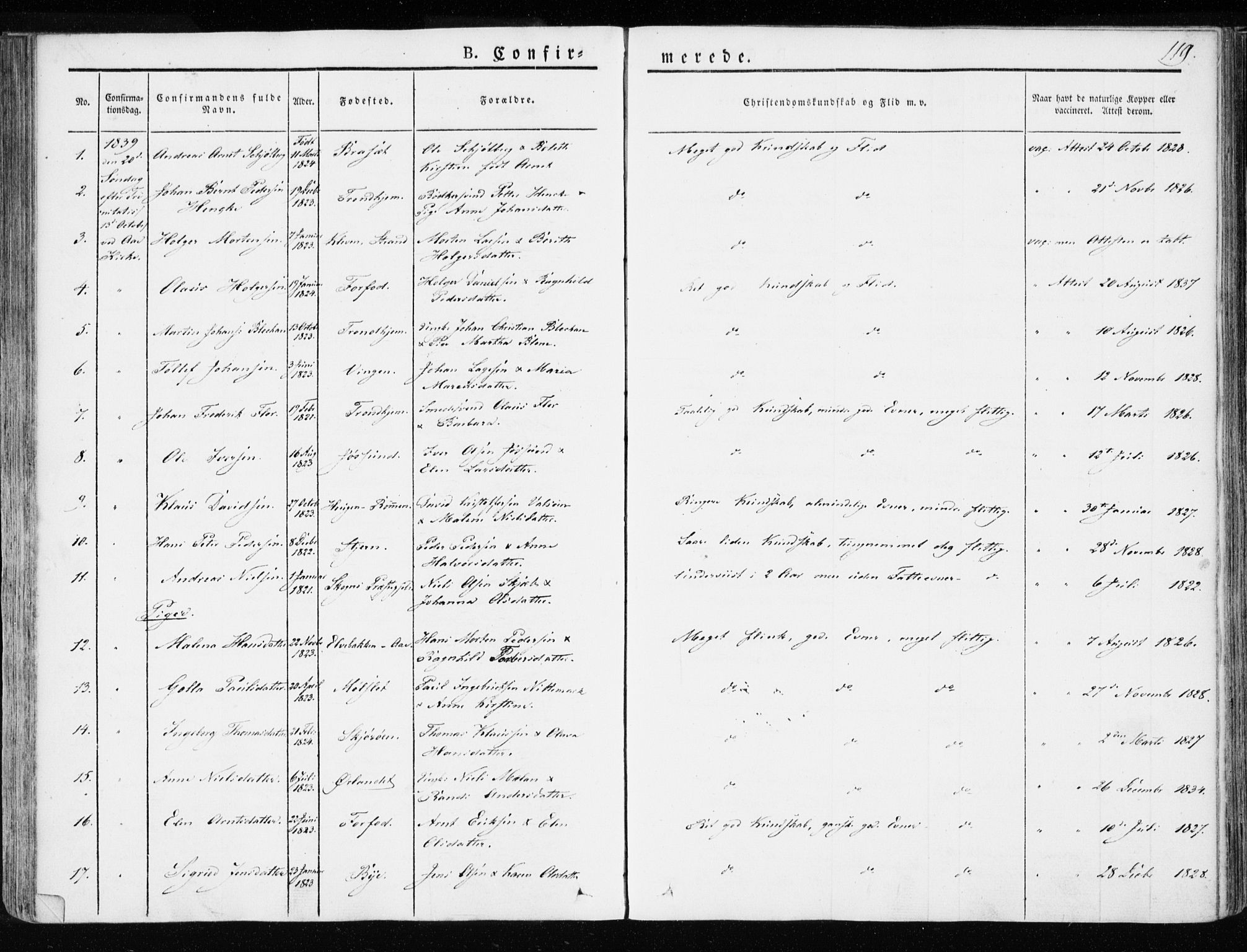 Ministerialprotokoller, klokkerbøker og fødselsregistre - Sør-Trøndelag, AV/SAT-A-1456/655/L0676: Parish register (official) no. 655A05, 1830-1847, p. 119