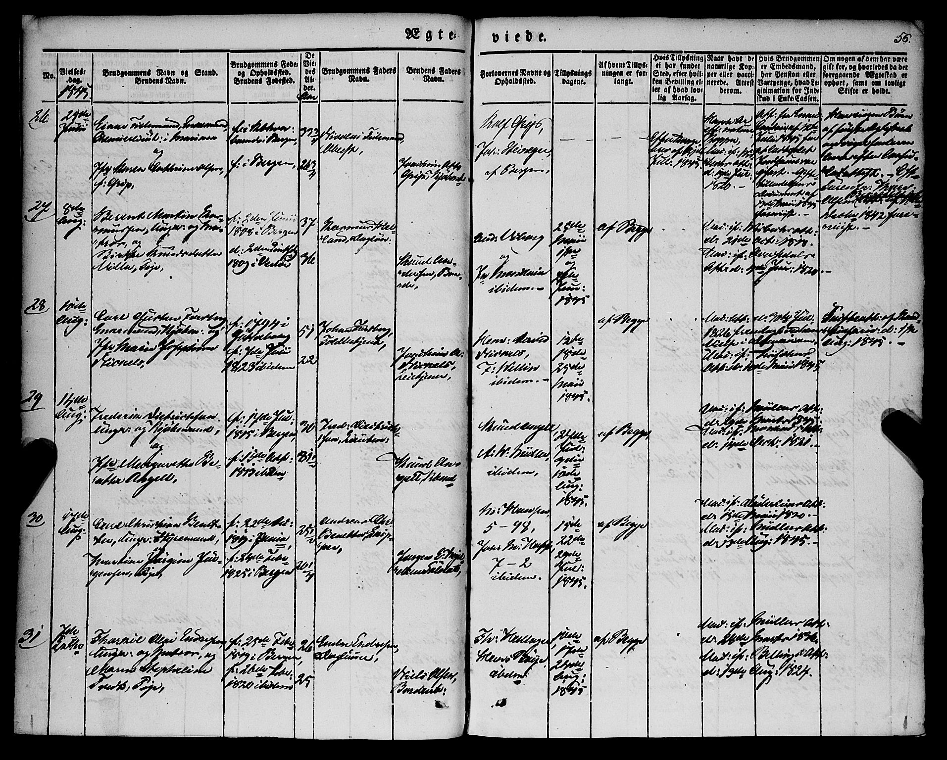 Nykirken Sokneprestembete, AV/SAB-A-77101/H/Haa/L0031: Parish register (official) no. D 1, 1834-1861, p. 56