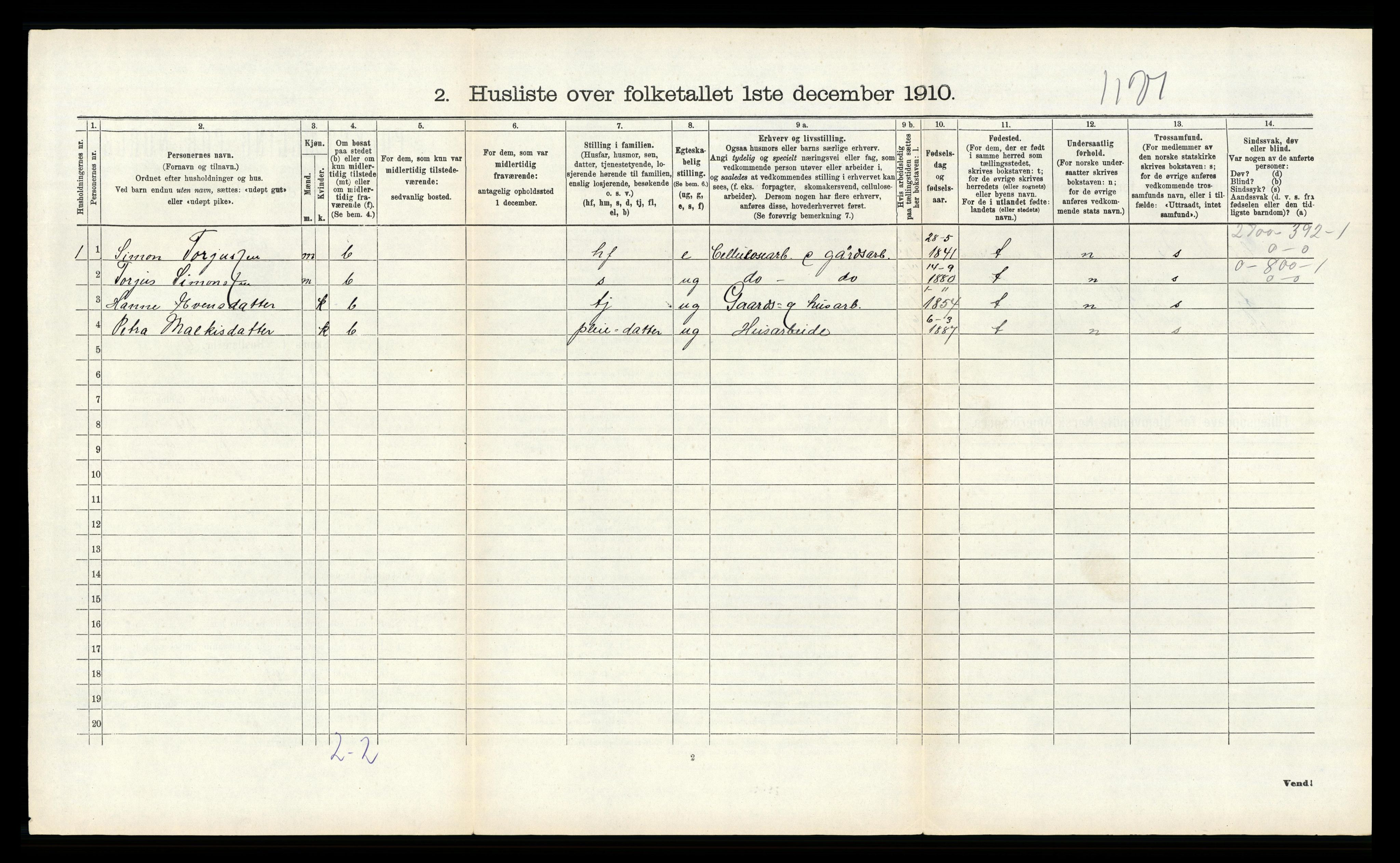 RA, 1910 census for Øyestad, 1910, p. 449