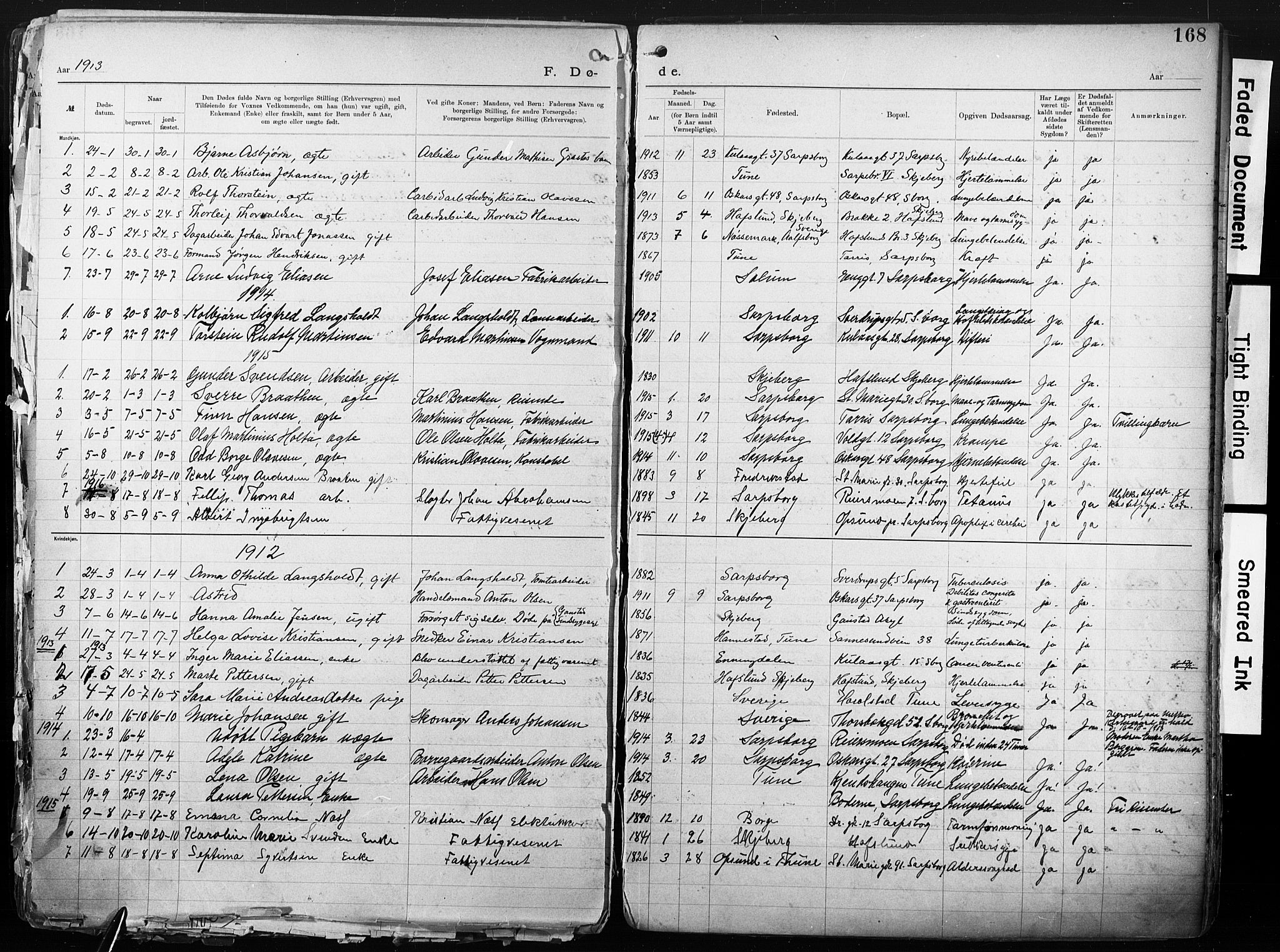 Sarpsborg metodistkirke, SAO/PAO-0233/A/L0004: Dissenter register no. 4, 1892-1923, p. 168