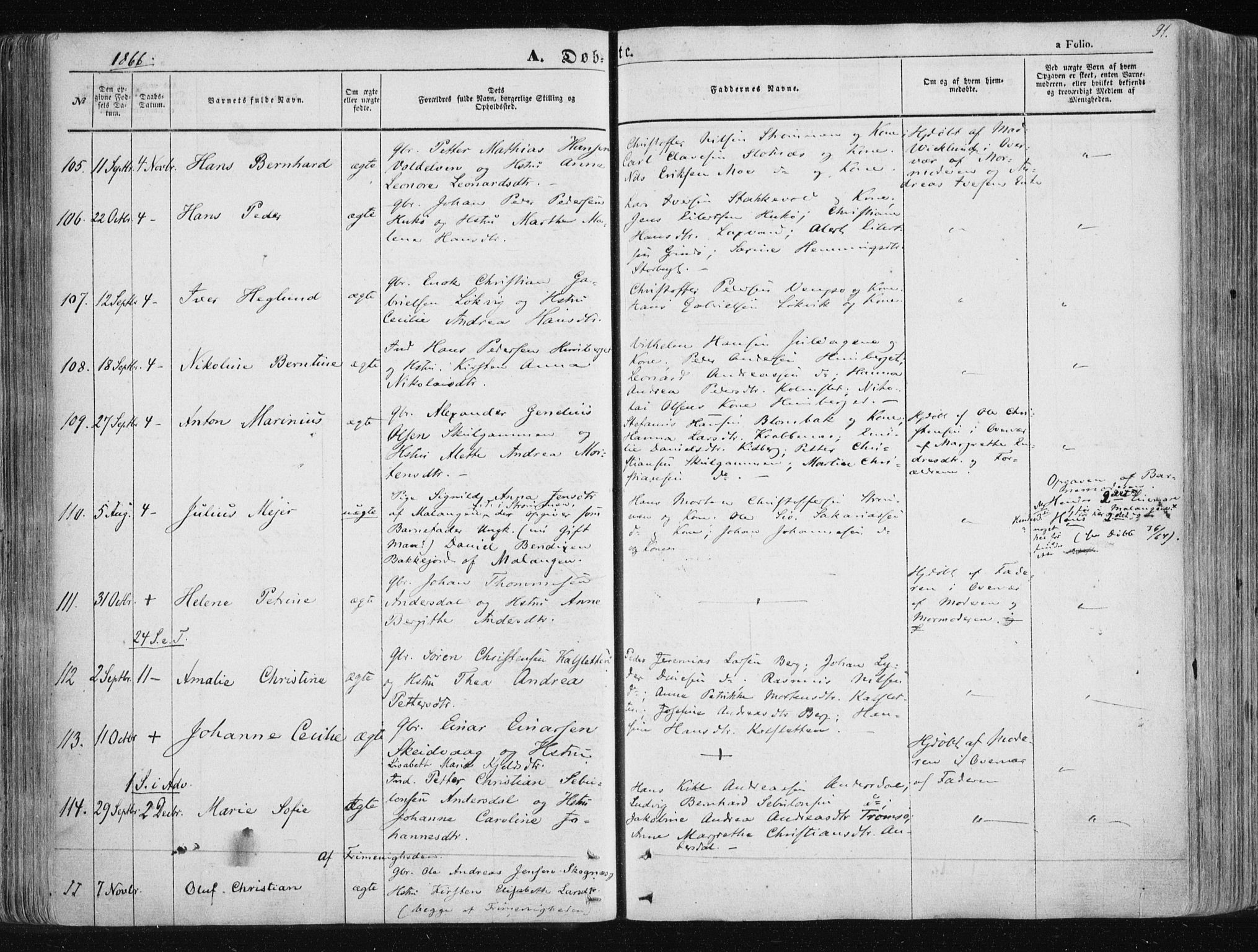 Tromsøysund sokneprestkontor, AV/SATØ-S-1304/G/Ga/L0001kirke: Parish register (official) no. 1, 1856-1867, p. 91