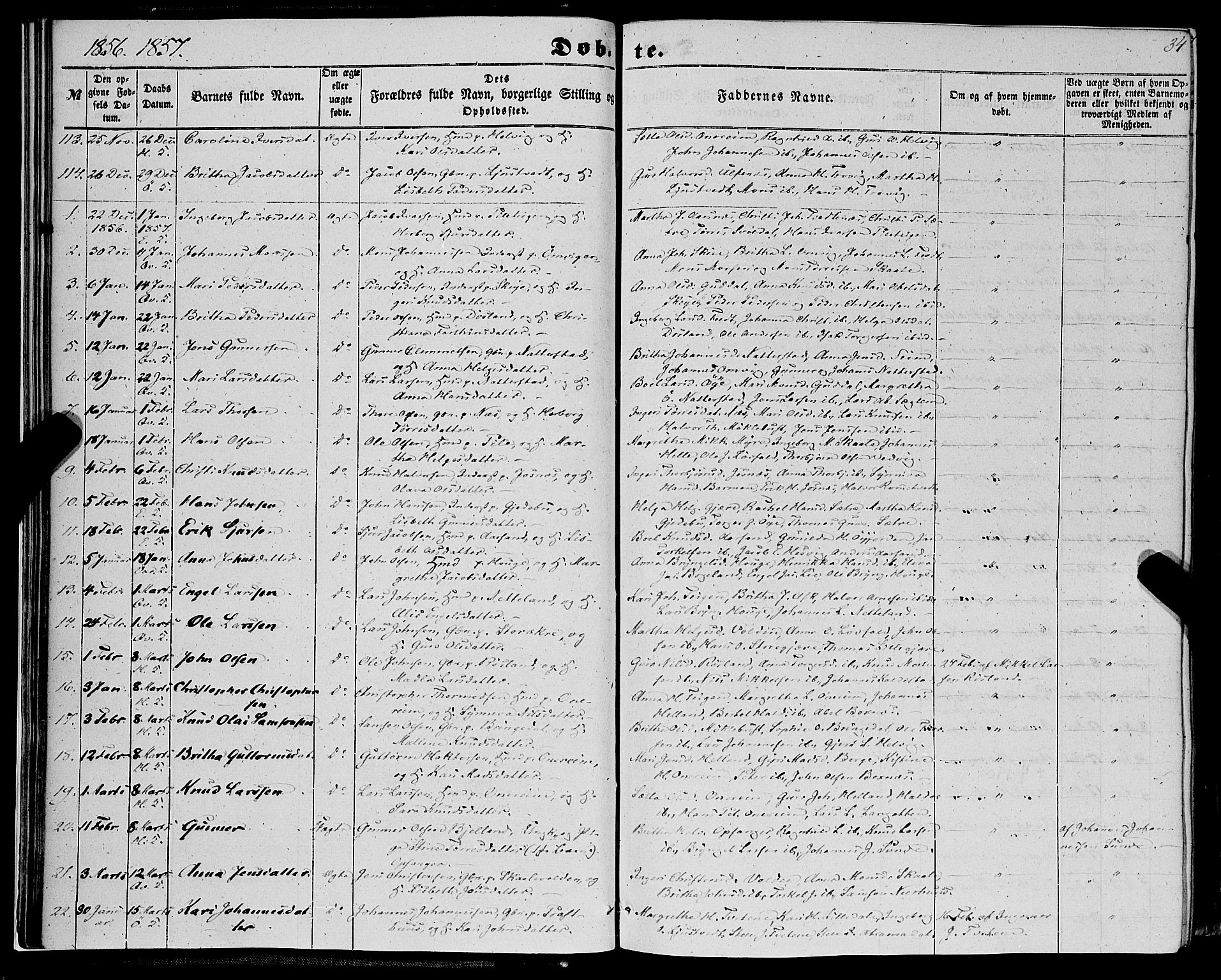 Kvinnherad sokneprestembete, SAB/A-76401/H/Haa: Parish register (official) no. A 8, 1854-1872, p. 34
