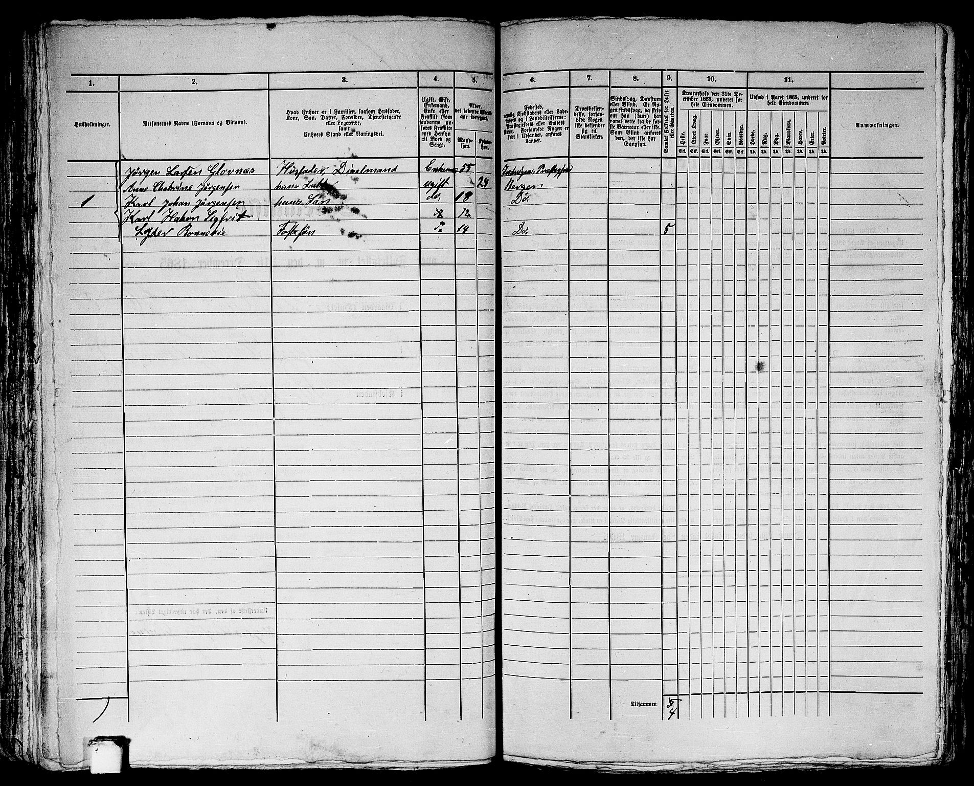 RA, 1865 census for Bergen, 1865, p. 4215