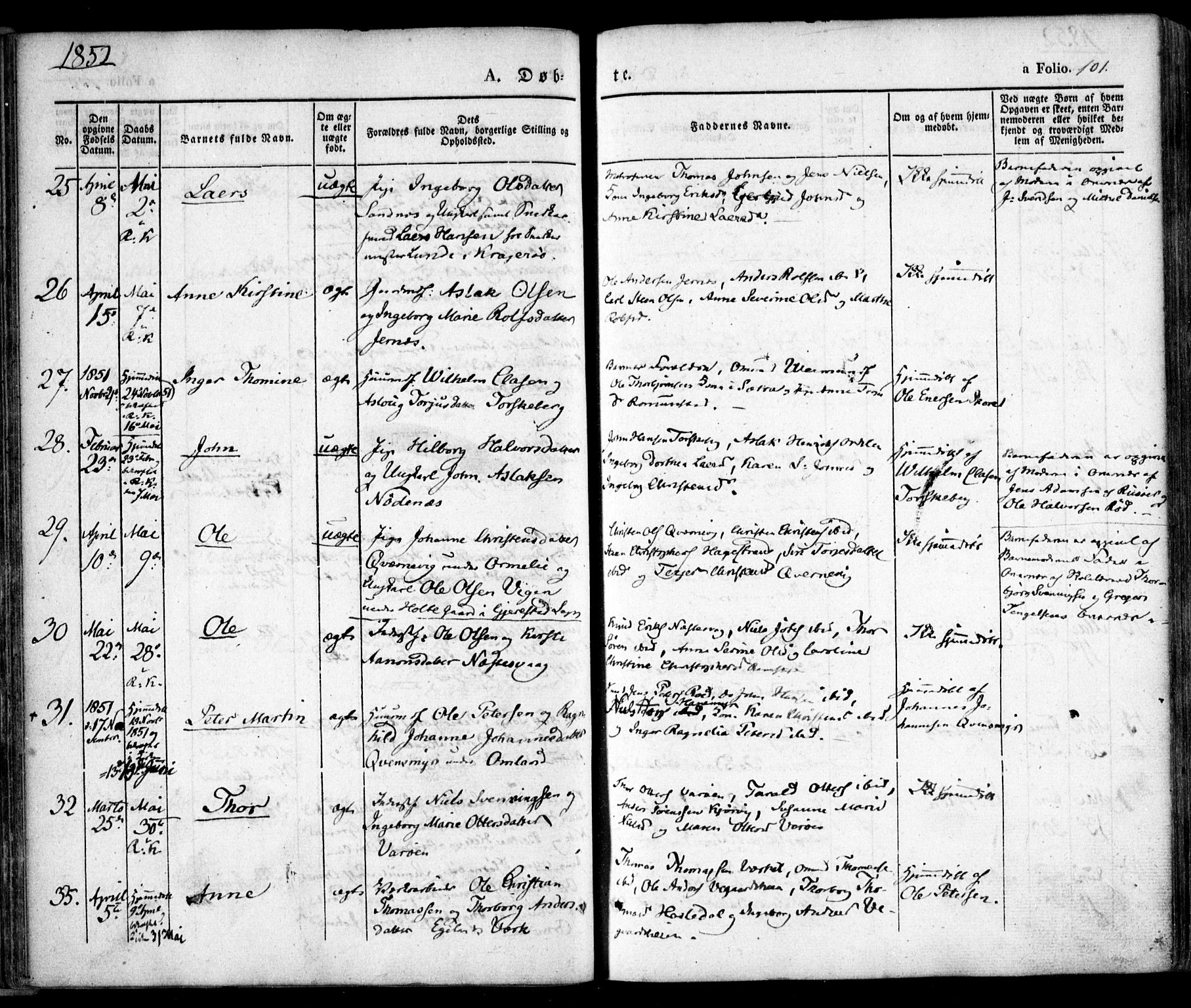 Søndeled sokneprestkontor, AV/SAK-1111-0038/F/Fa/L0002: Parish register (official) no. A 2, 1839-1860, p. 101