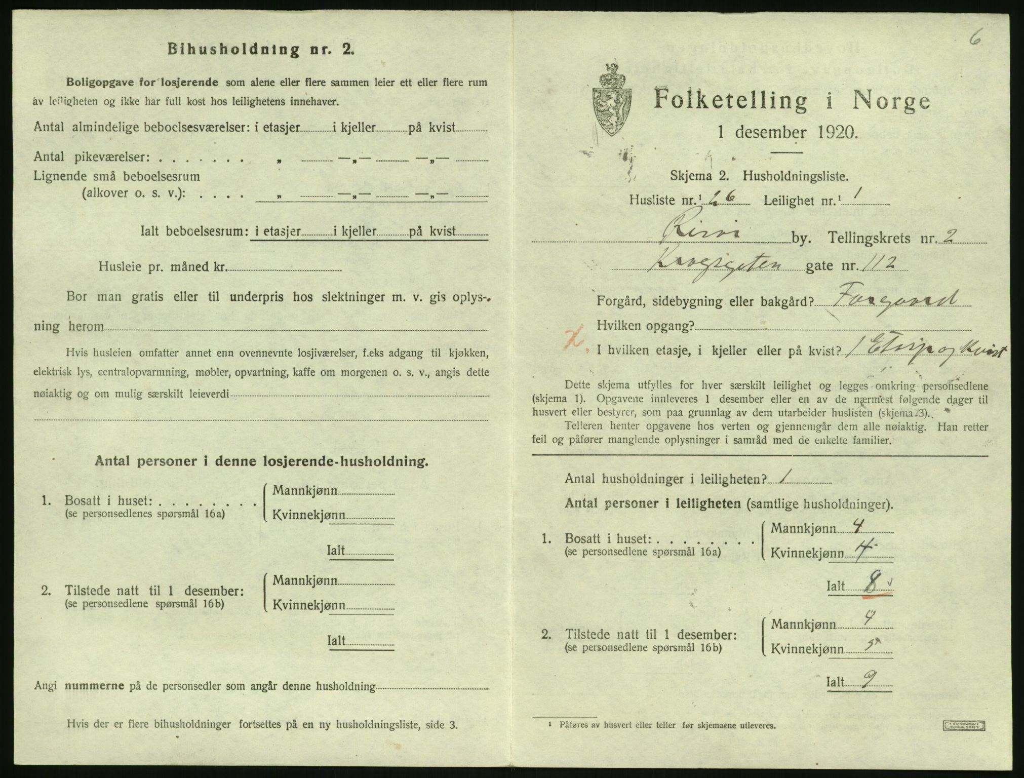 SAK, 1920 census for Risør, 1920, p. 2013