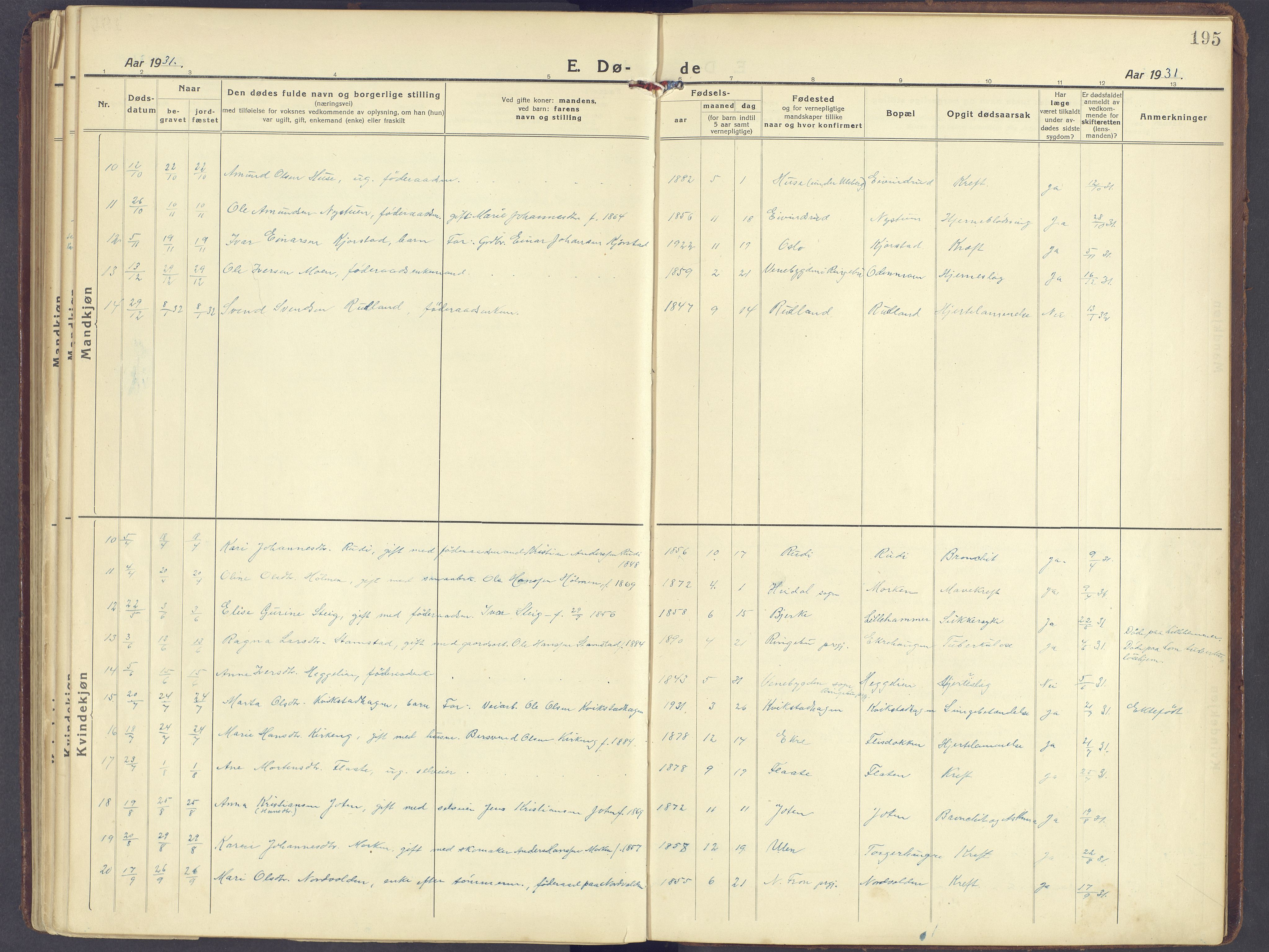 Sør-Fron prestekontor, AV/SAH-PREST-010/H/Ha/Haa/L0005: Parish register (official) no. 5, 1920-1933, p. 195