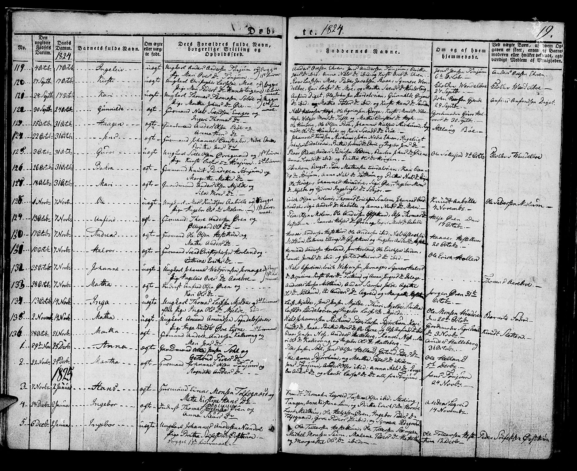 Lærdal sokneprestembete, SAB/A-81201: Parish register (official) no. A 5, 1822-1834, p. 19