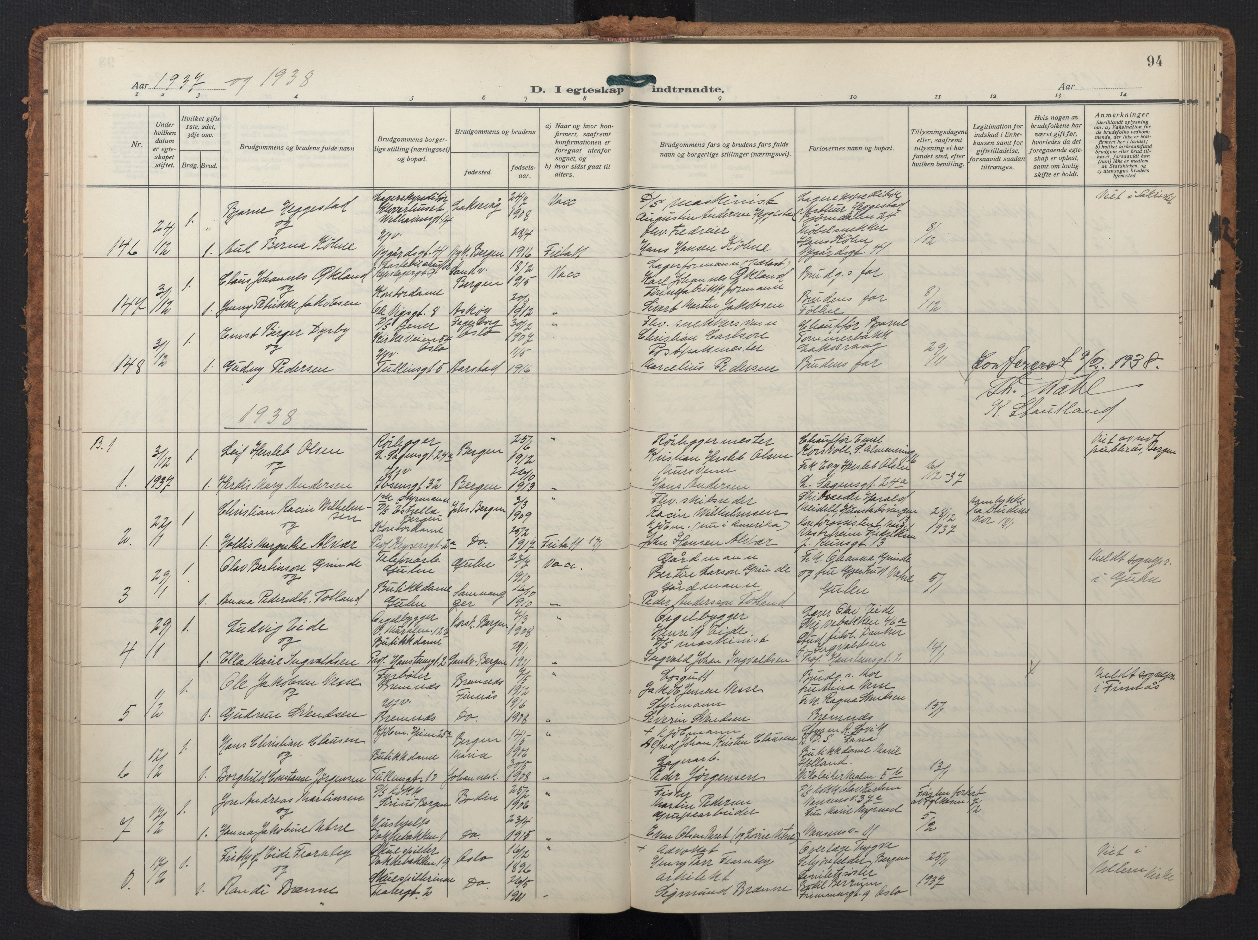 Johanneskirken sokneprestembete, AV/SAB-A-76001/H/Hab: Parish register (copy) no. C 3, 1929-1949, p. 93b-94a