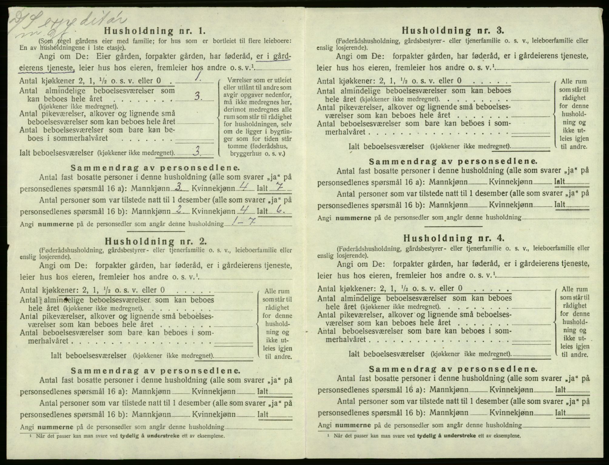 SAB, 1920 census for Kvam, 1920, p. 1309