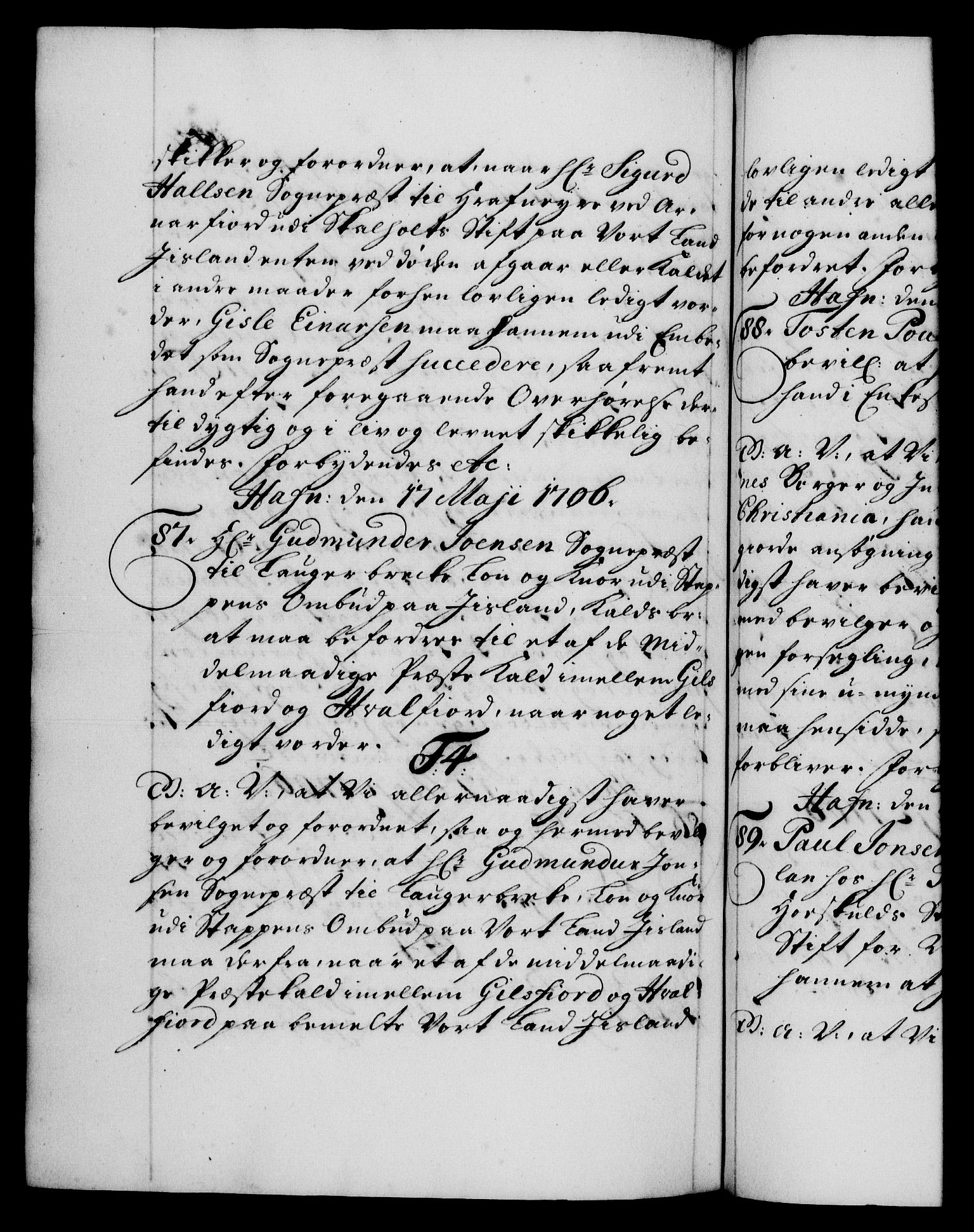 Danske Kanselli 1572-1799, RA/EA-3023/F/Fc/Fca/Fcaa/L0019: Norske registre, 1704-1707, p. 352b