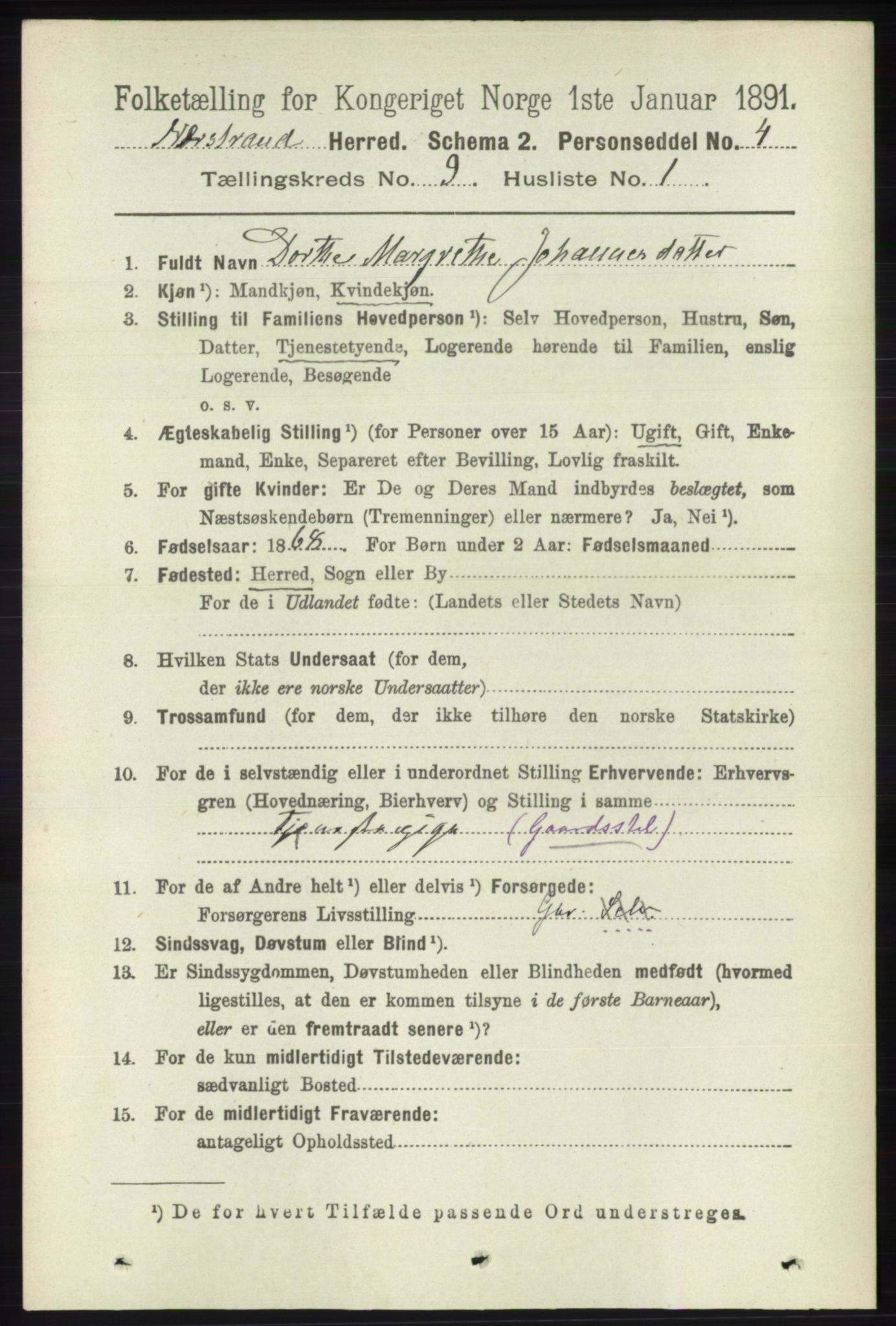 RA, 1891 census for 1139 Nedstrand, 1891, p. 1662