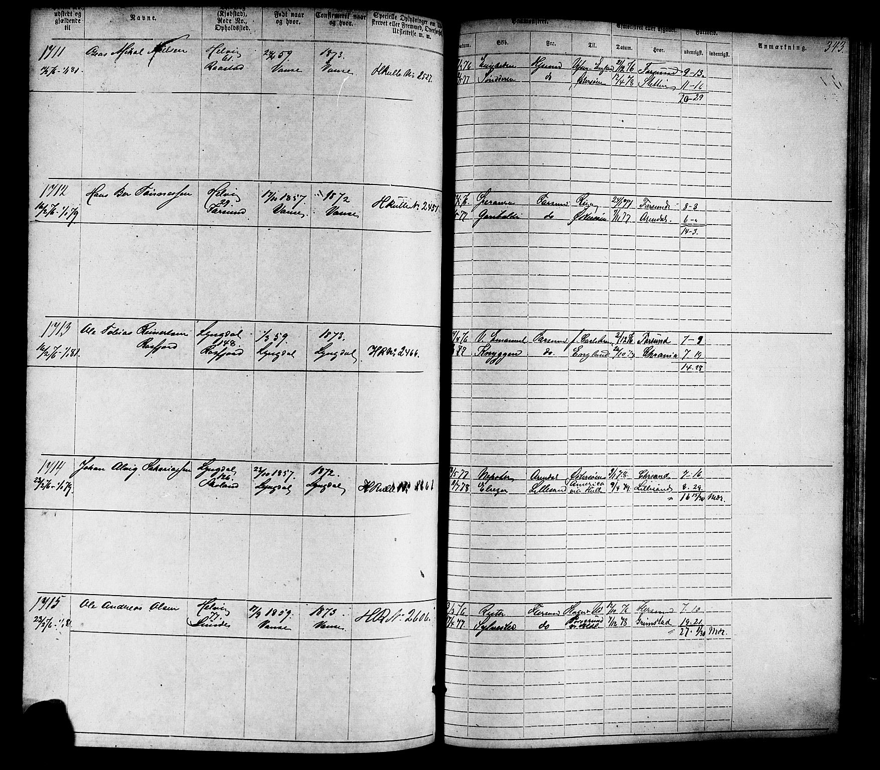 Farsund mønstringskrets, SAK/2031-0017/F/Fa/L0005: Annotasjonsrulle nr 1-1910 med register, Z-2, 1869-1877, p. 373