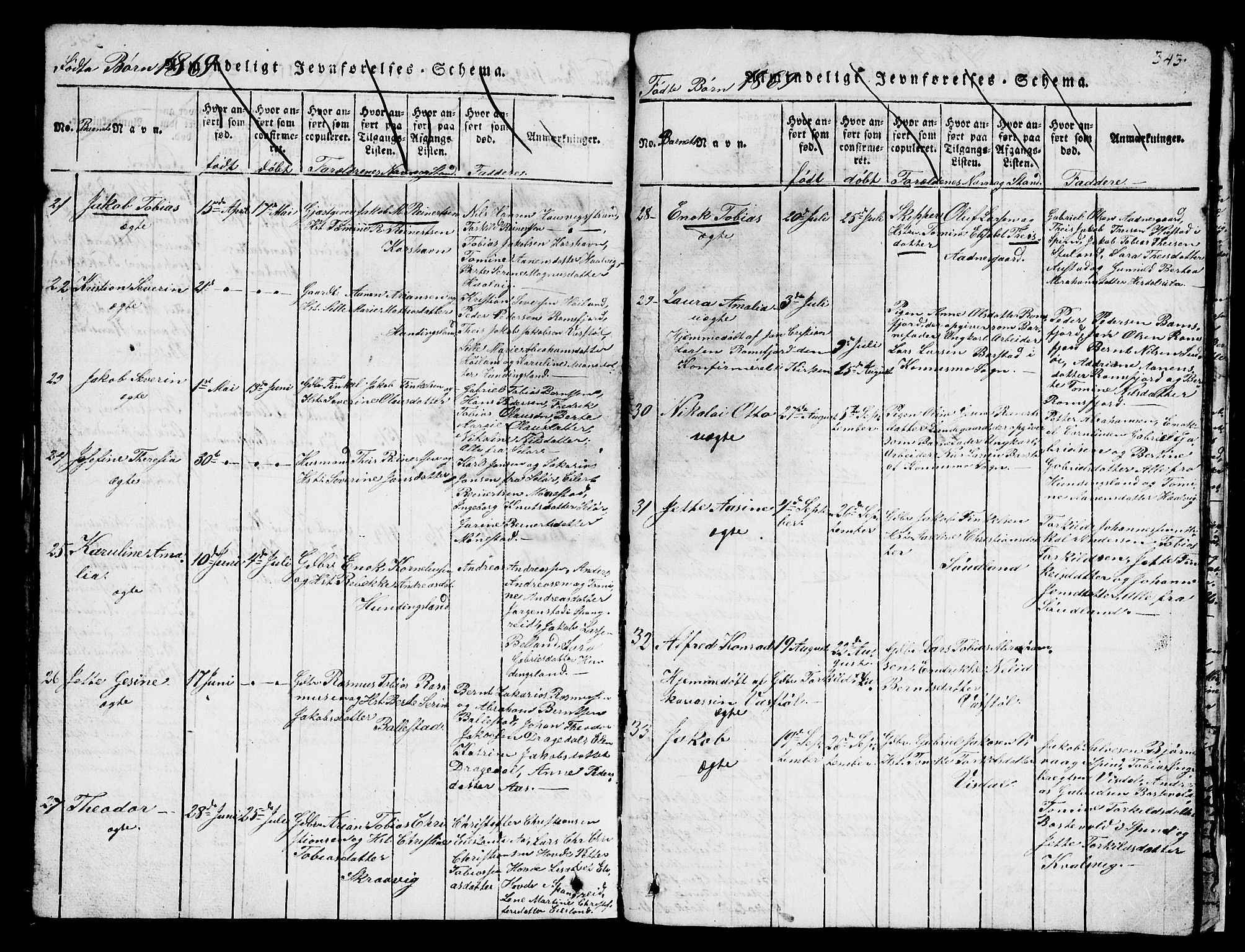 Lyngdal sokneprestkontor, AV/SAK-1111-0029/F/Fb/Fba/L0001: Parish register (copy) no. B 1, 1816-1876, p. 343