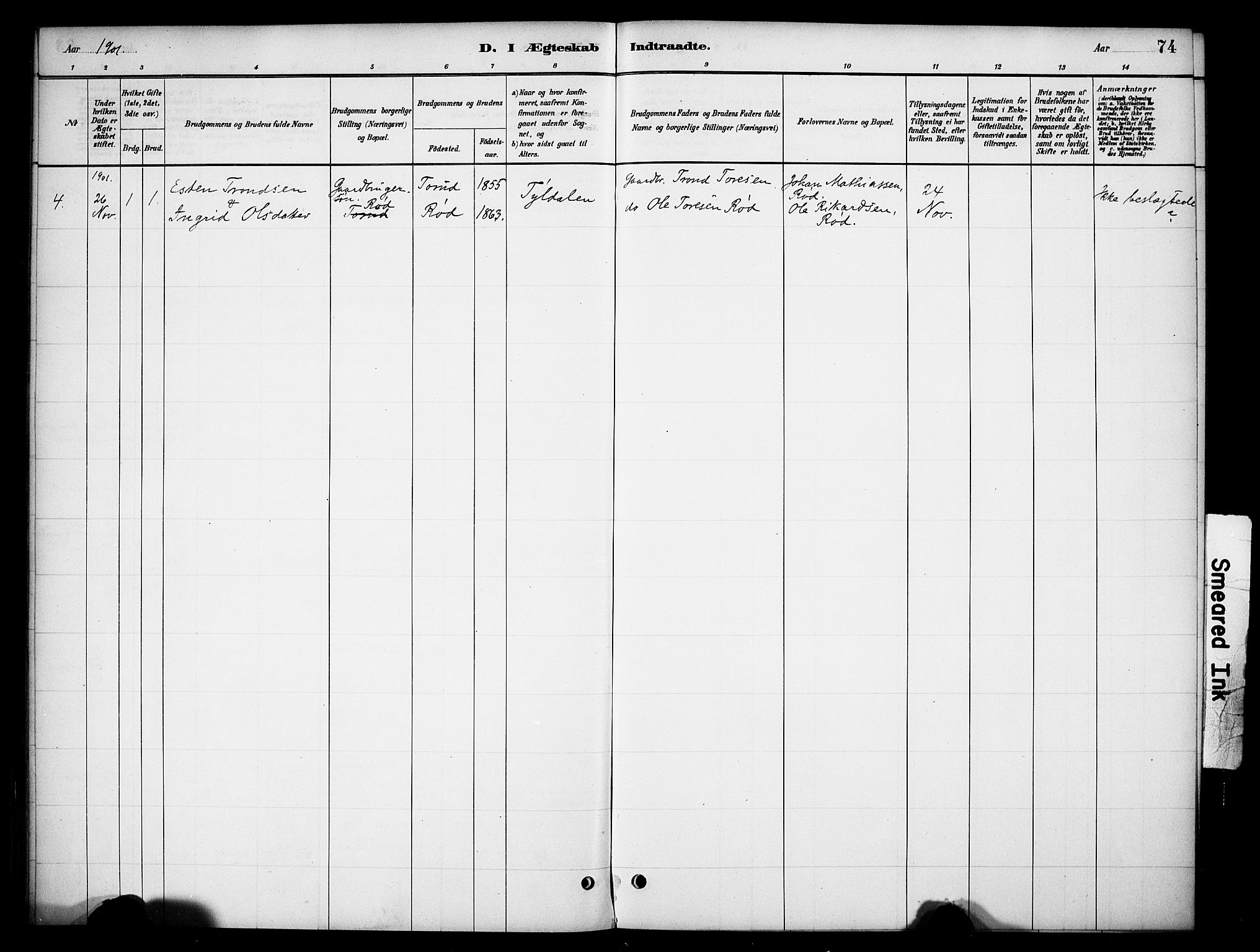 Tynset prestekontor, SAH/PREST-058/H/Ha/Haa/L0023: Parish register (official) no. 23, 1880-1901, p. 74