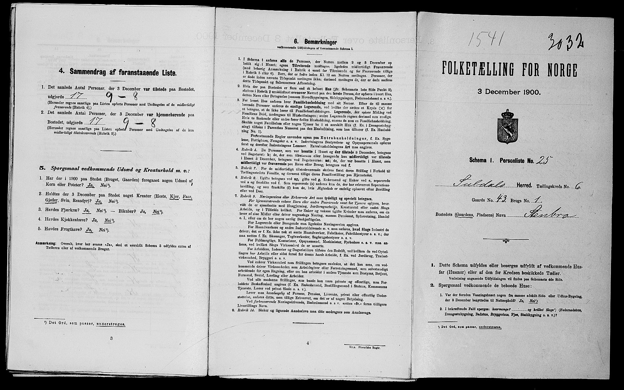 SAST, 1900 census for Suldal, 1900, p. 56