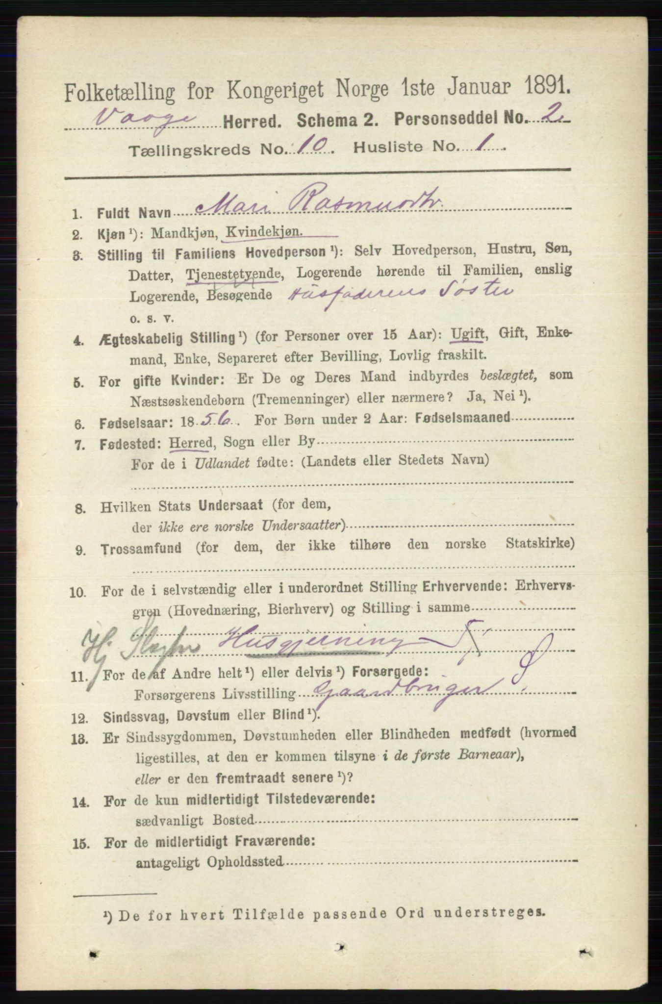 RA, 1891 census for 0515 Vågå, 1891, p. 6219