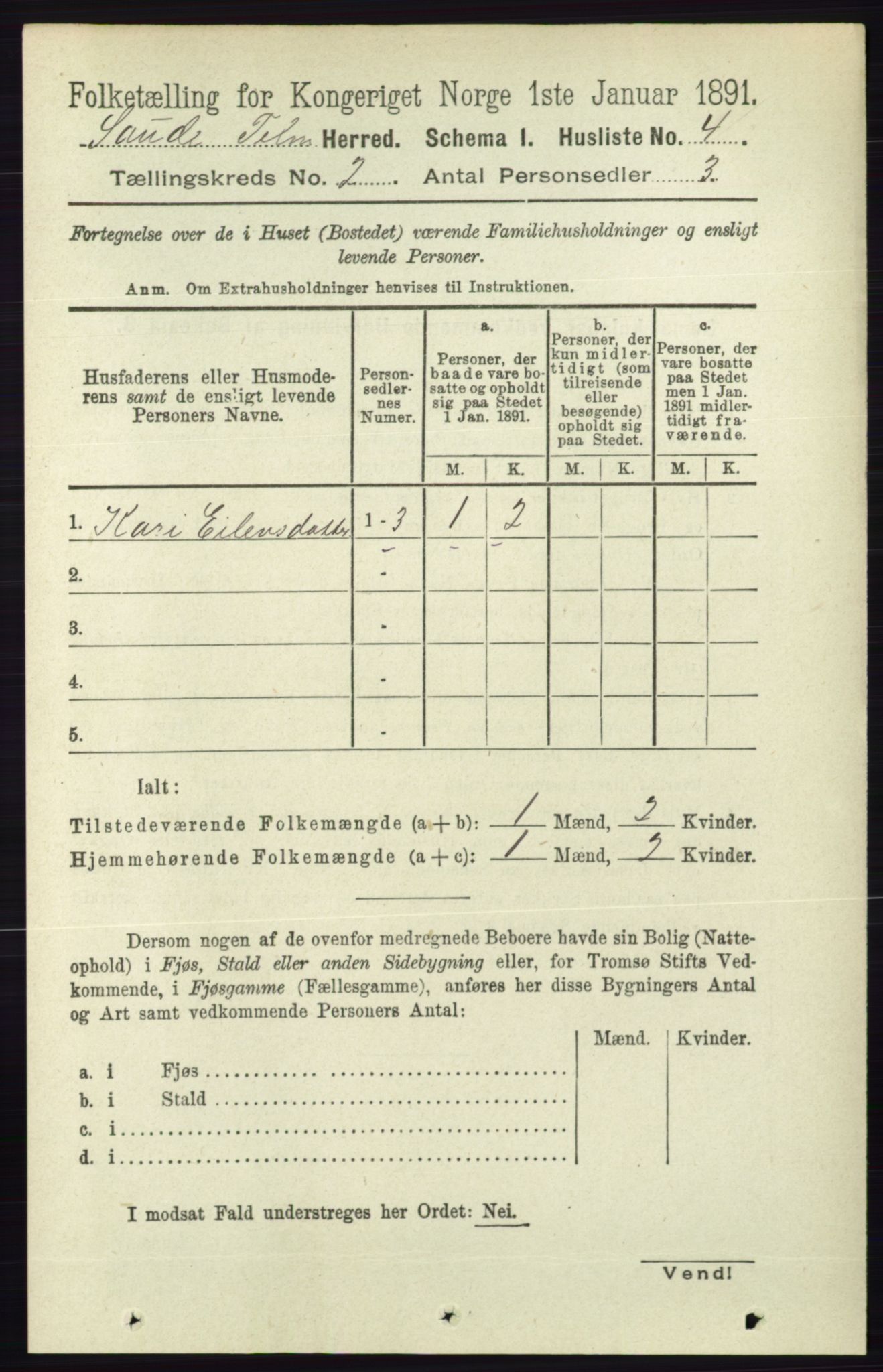 RA, 1891 census for 0822 Sauherad, 1891, p. 392