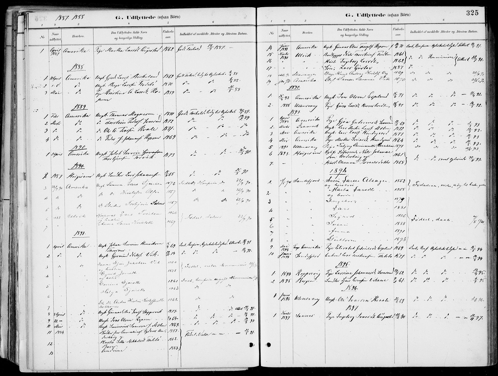 Strandebarm sokneprestembete, SAB/A-78401/H/Haa: Parish register (official) no. E  1, 1886-1908, p. 325