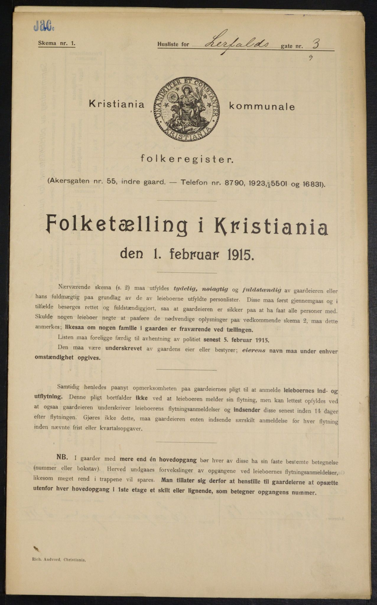 OBA, Municipal Census 1915 for Kristiania, 1915, p. 56744