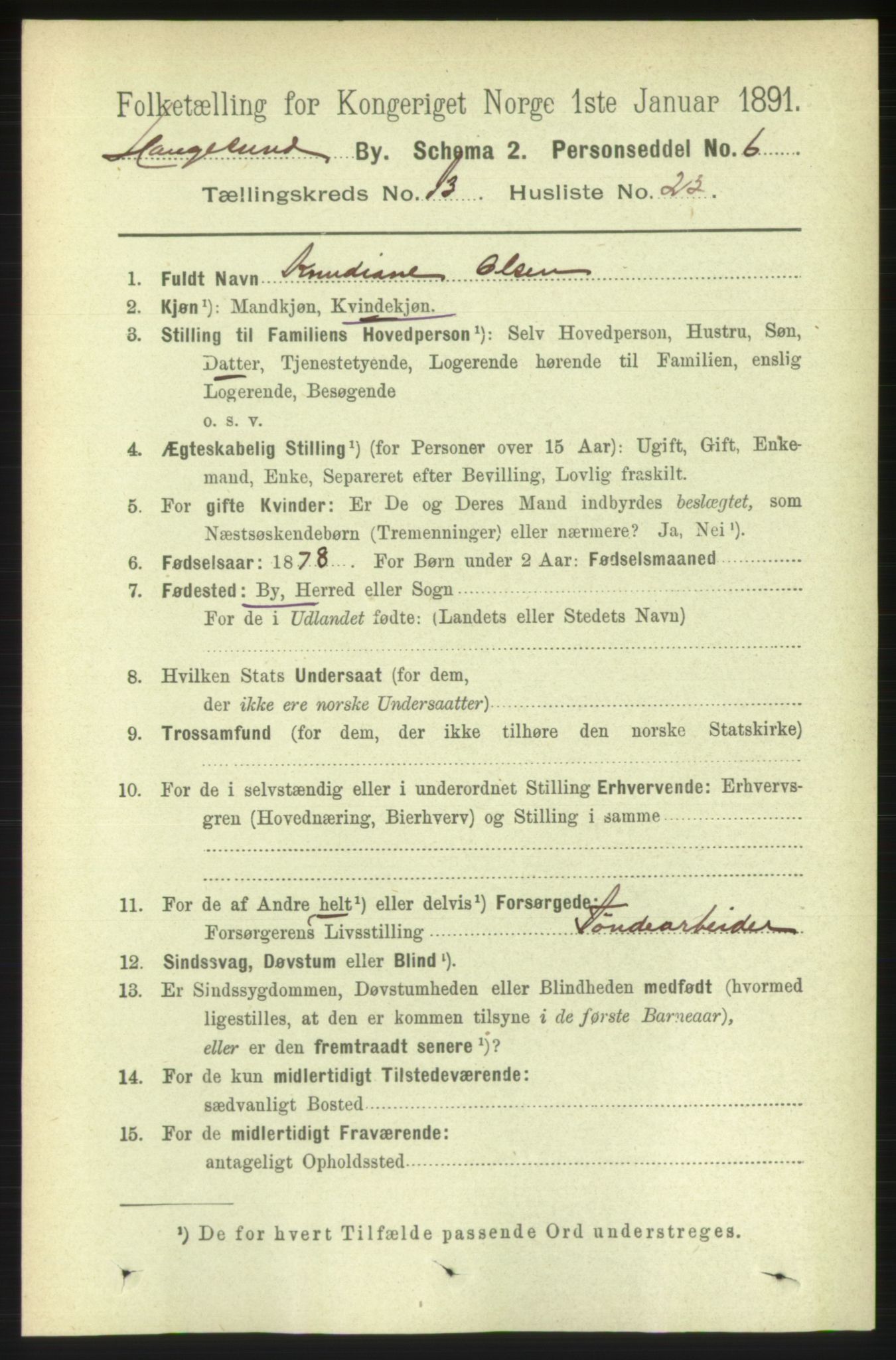 RA, 1891 census for 1106 Haugesund, 1891, p. 4558