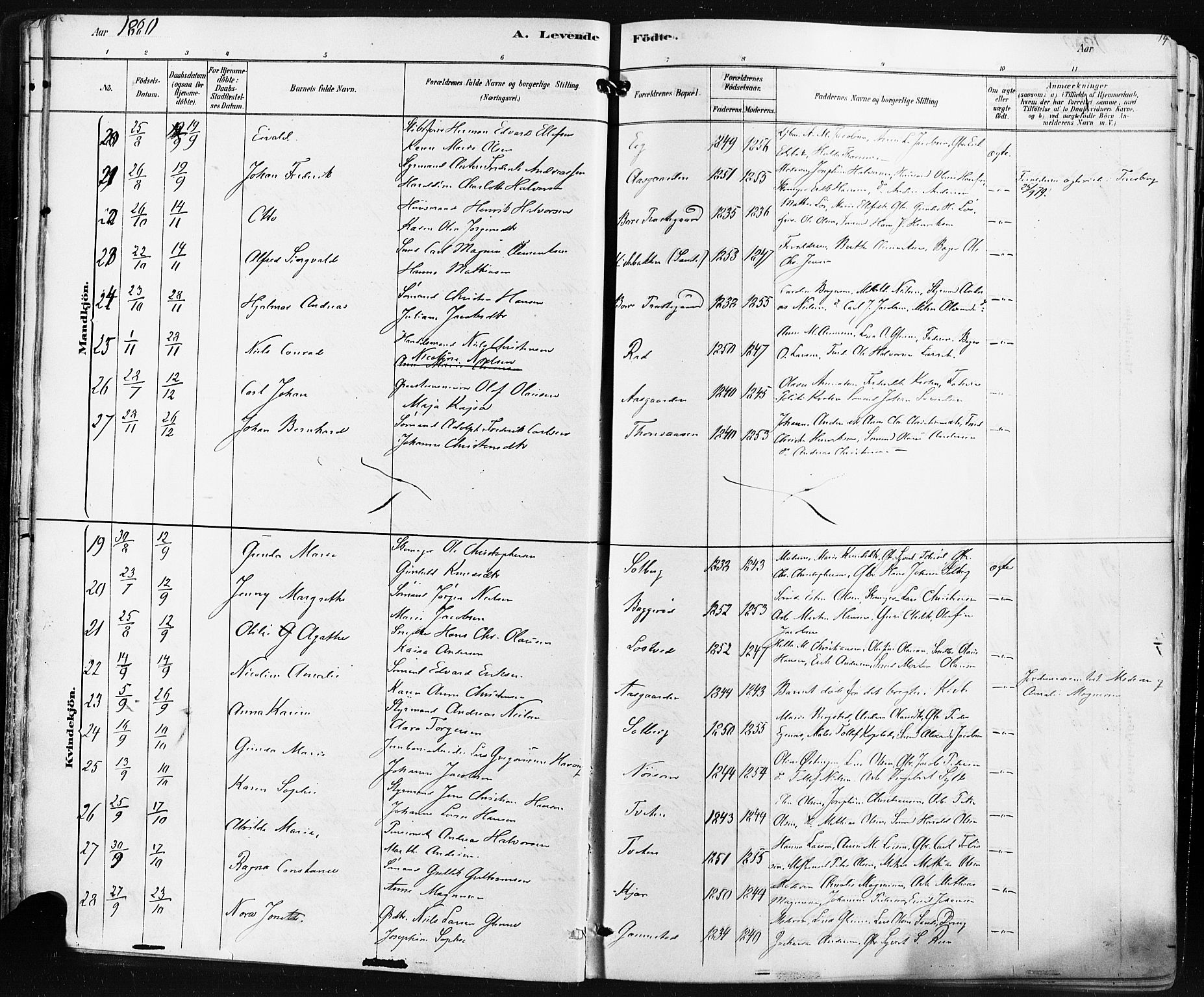 Borre kirkebøker, AV/SAKO-A-338/F/Fa/L0009: Parish register (official) no. I 9, 1878-1896, p. 14