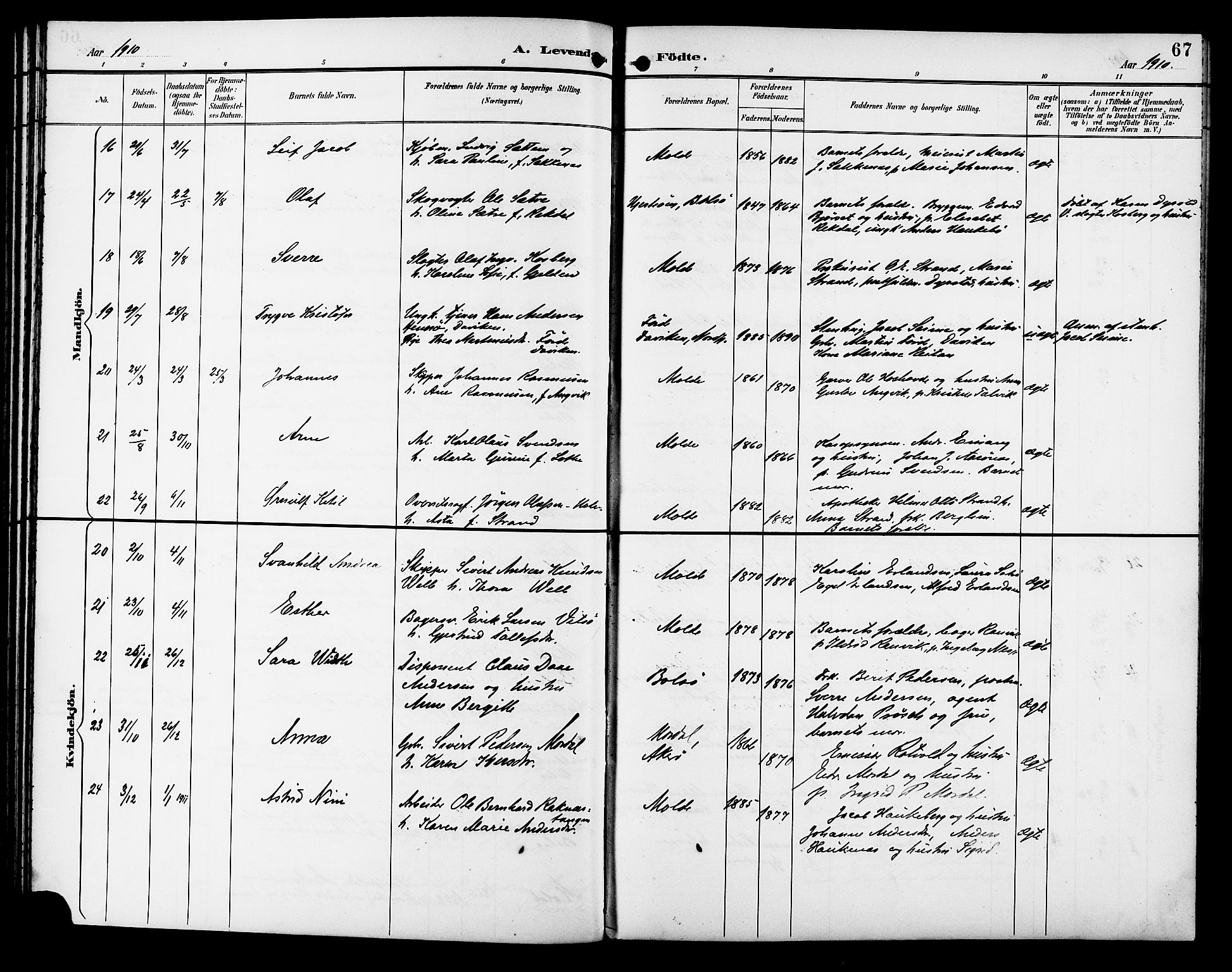 Ministerialprotokoller, klokkerbøker og fødselsregistre - Møre og Romsdal, AV/SAT-A-1454/558/L0702: Parish register (copy) no. 558C03, 1894-1915, p. 67