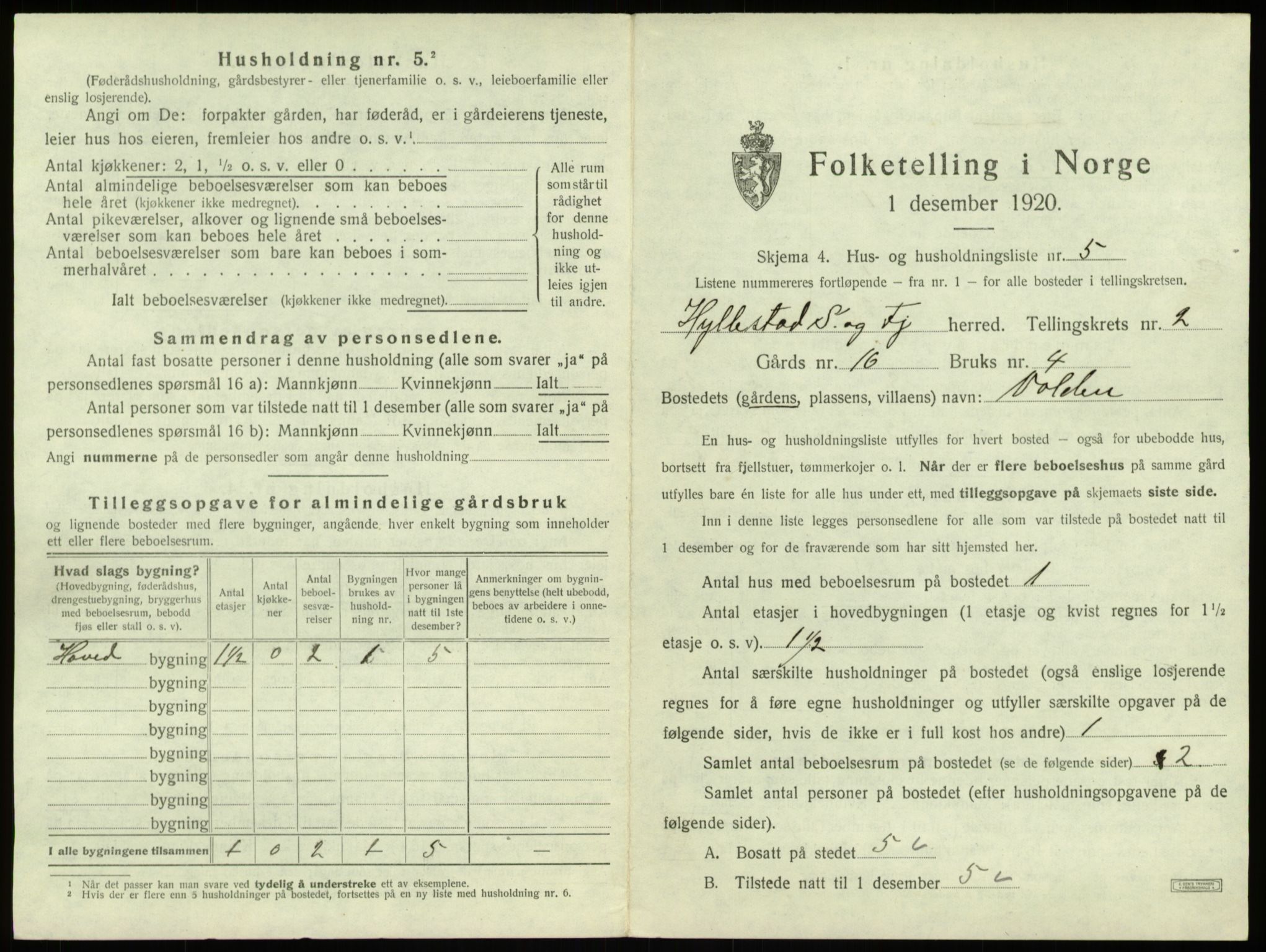 SAB, 1920 census for Hyllestad, 1920, p. 138