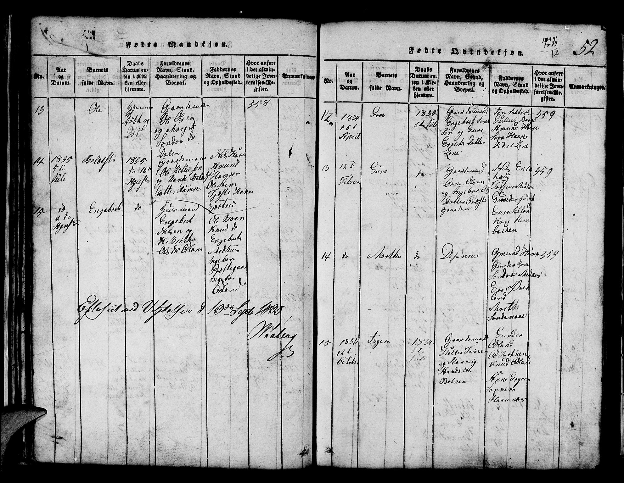 Røldal sokneprestembete, AV/SAB-A-100247: Parish register (copy) no. A 1, 1817-1860, p. 52