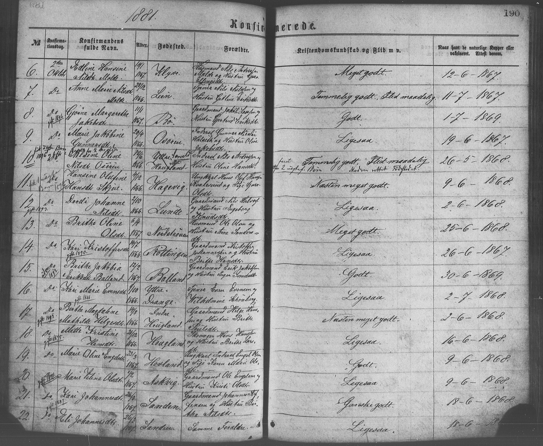 Os sokneprestembete, AV/SAB-A-99929: Parish register (official) no. A 18, 1874-1884, p. 190