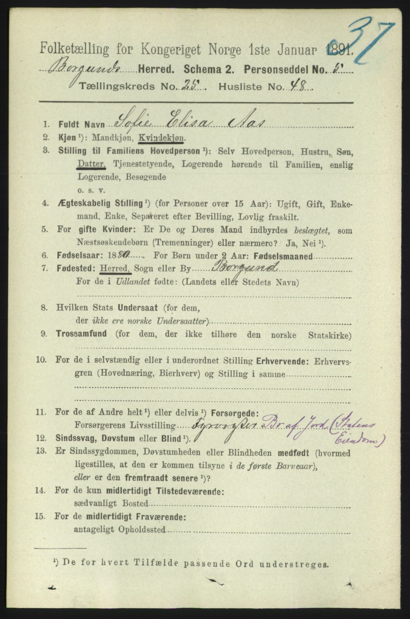 RA, 1891 census for 1531 Borgund, 1891, p. 7573