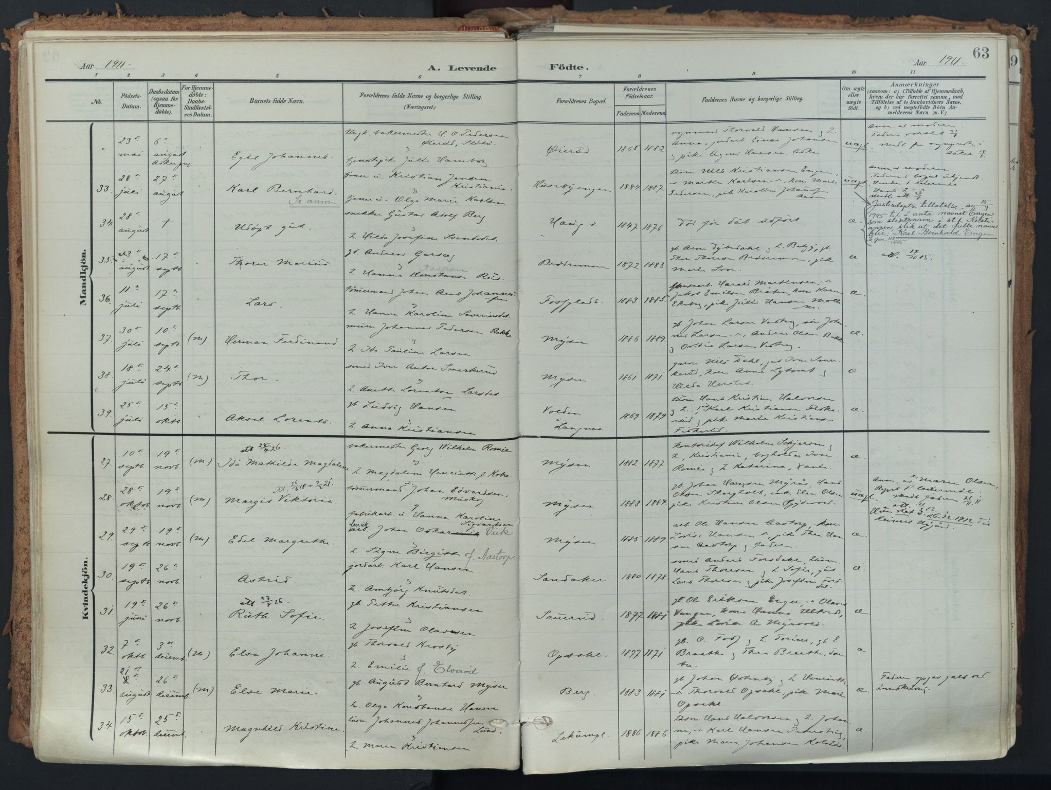 Eidsberg prestekontor Kirkebøker, AV/SAO-A-10905/F/Fa/L0014: Parish register (official) no. I 14, 1902-1919, p. 63