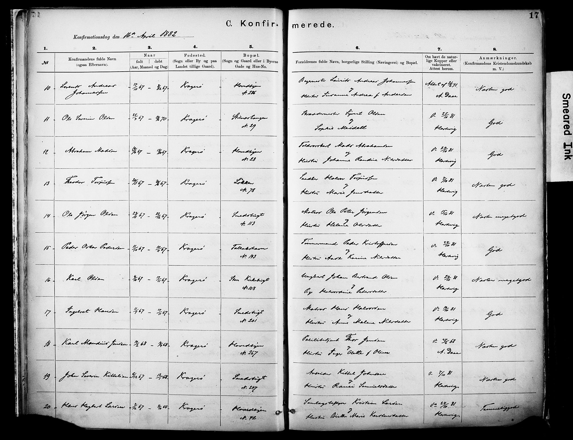 Kragerø kirkebøker, SAKO/A-278/F/Fa/L0012: Parish register (official) no. 12, 1880-1904, p. 17